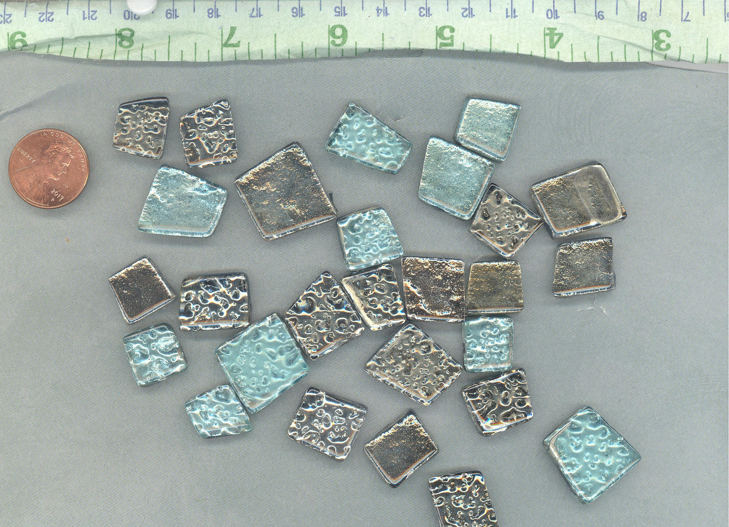 Teal and Silver Glass Tiles - Metallic Foil - Assorted Shapes - 50 grams Mosaic Tiles - Titania Frost