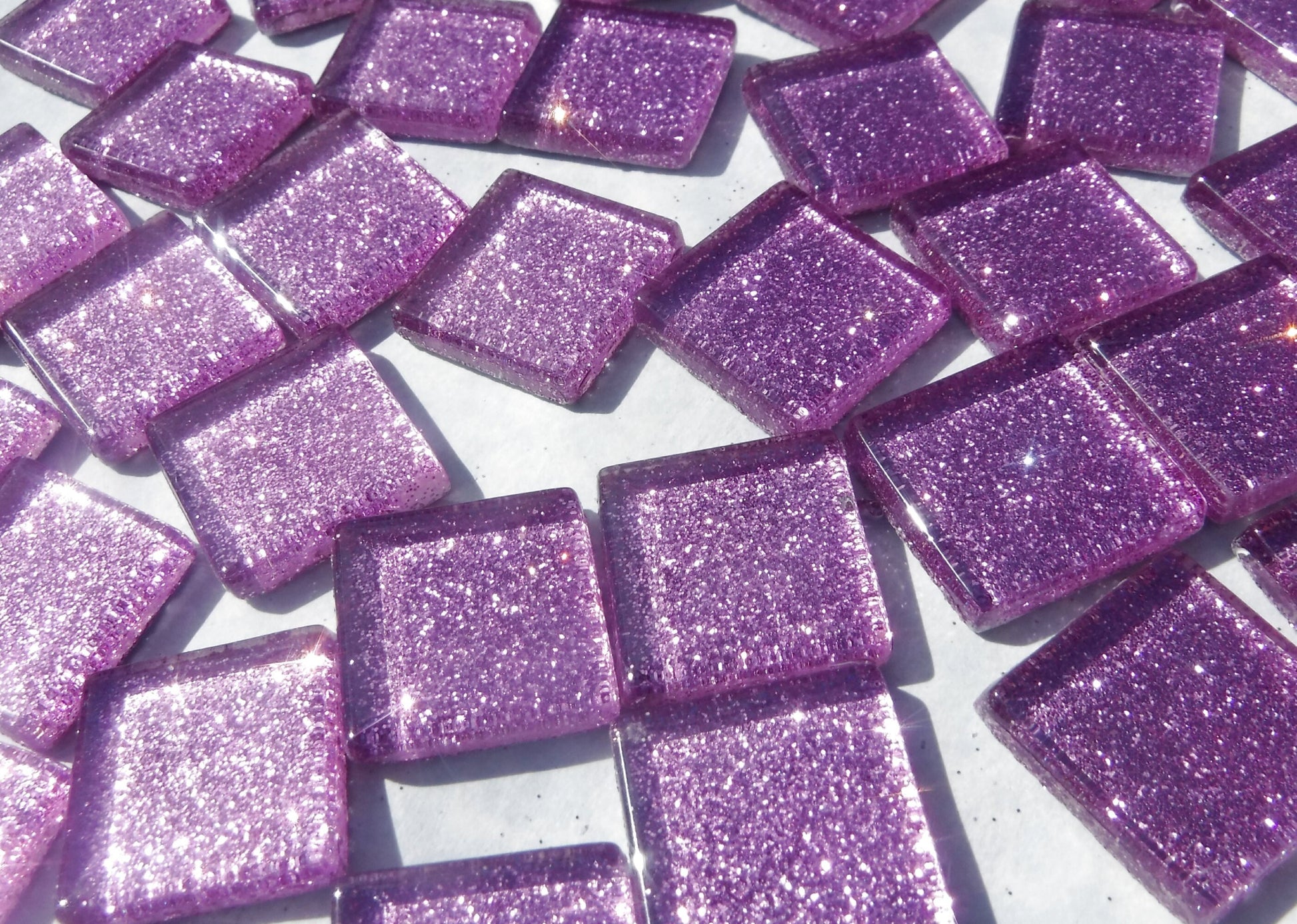 Light Purple Glitter Tiles - 20mm Mosaic Tiles - 25 Metallic Glass Tiles in Lavender