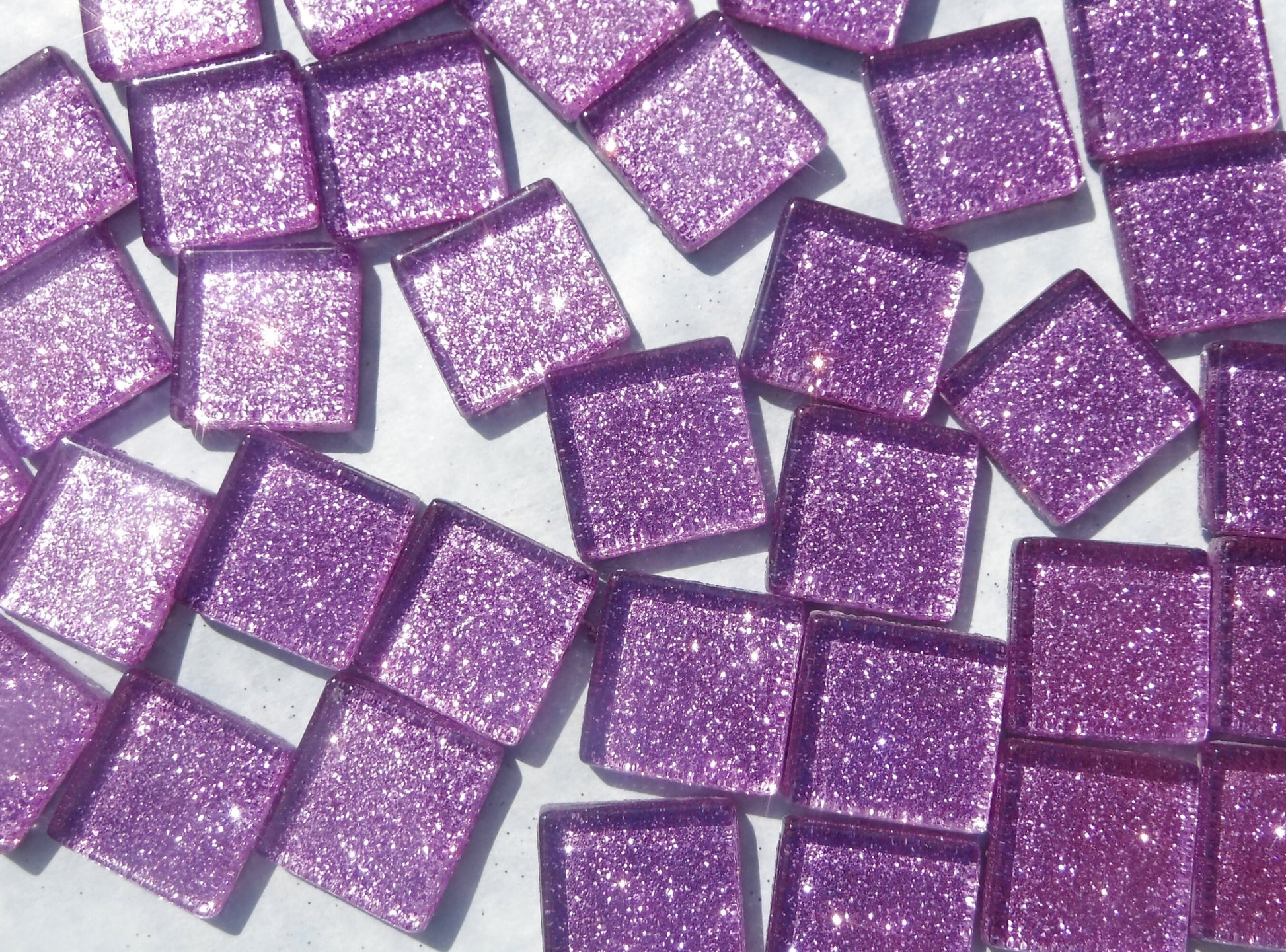 Light Purple Glitter Tiles - 20mm Mosaic Tiles - 25 Metallic Glass Tiles in Lavender