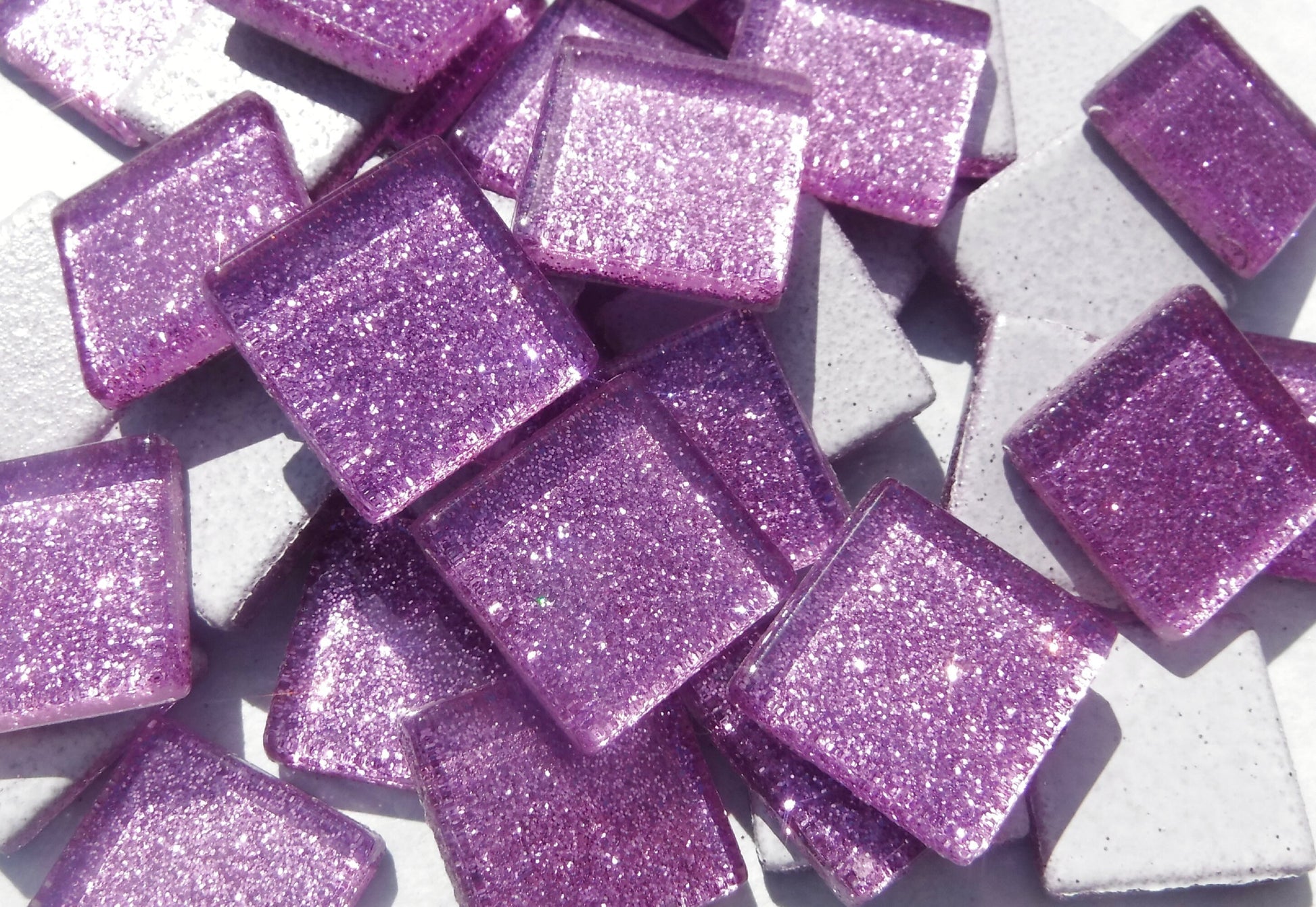 Light Purple Glitter Tiles - 20mm Mosaic Tiles - 25 Metallic Glass Tiles in Lavender