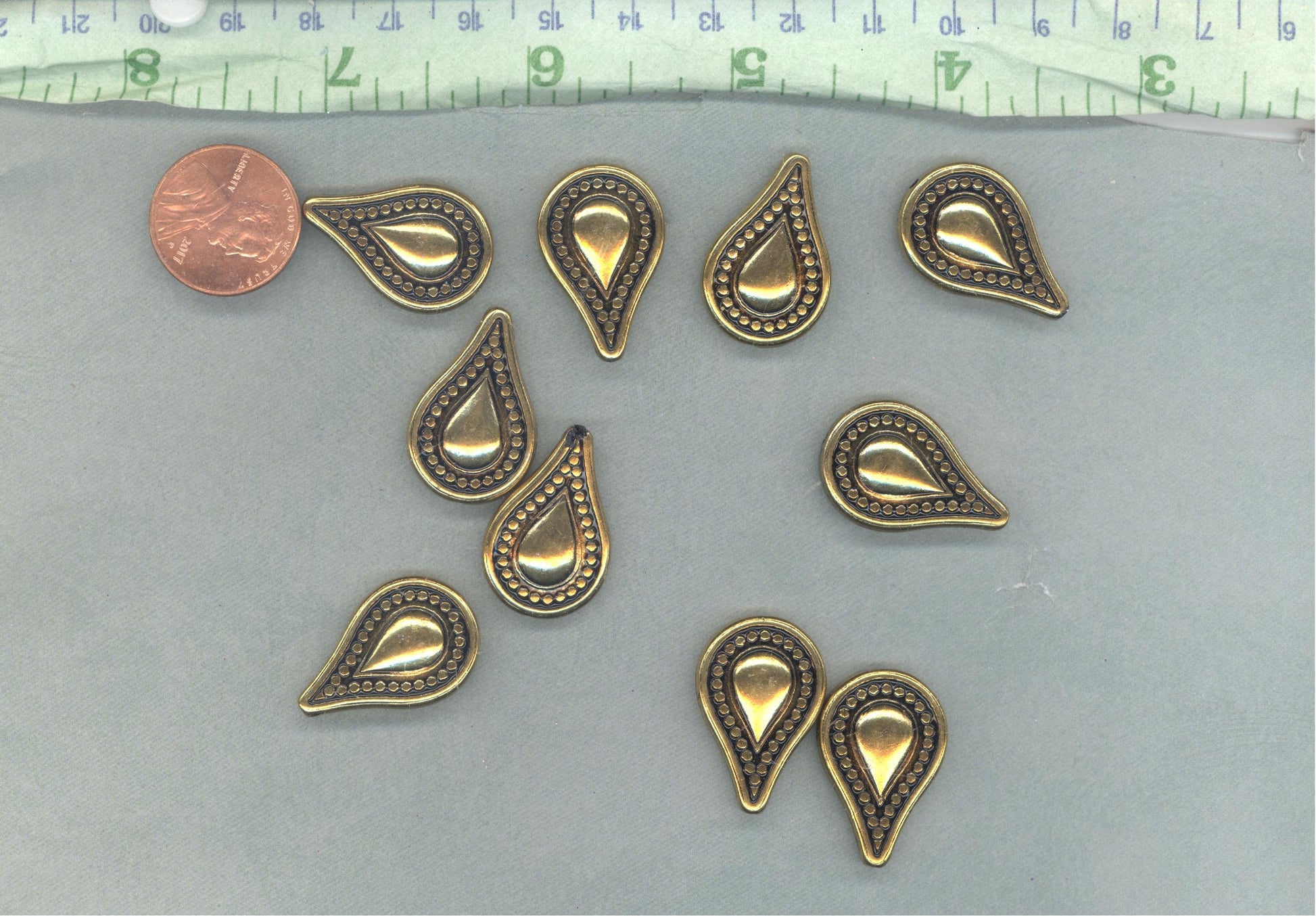 Large Metallic Tear Drop Beads - Gold-Toned 25mm Detailed Beads