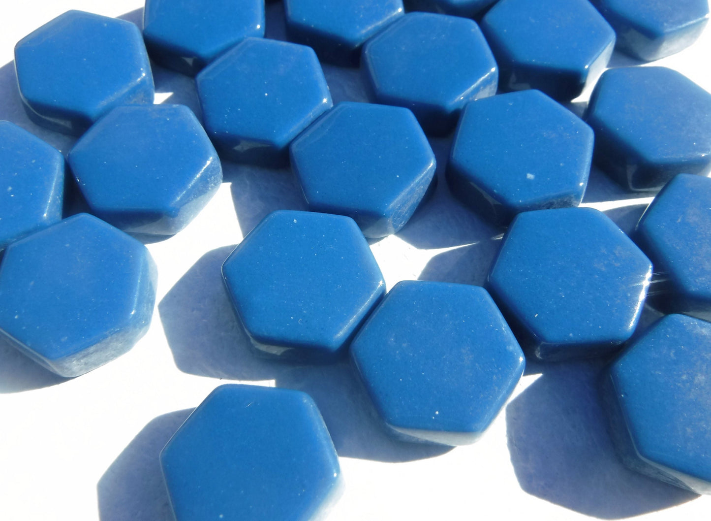 Blueberry Hexagon Mosaic Tiles - 15mm - 100g Opaque Glass Tiles