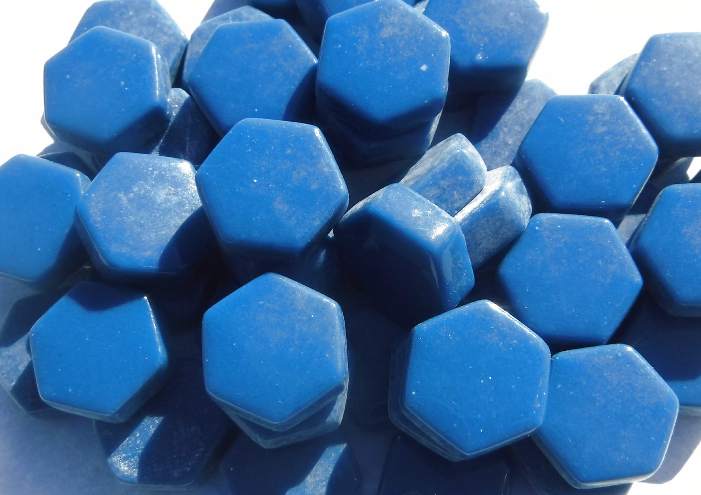 Blueberry Hexagon Mosaic Tiles - 15mm - 100g Opaque Glass Tiles