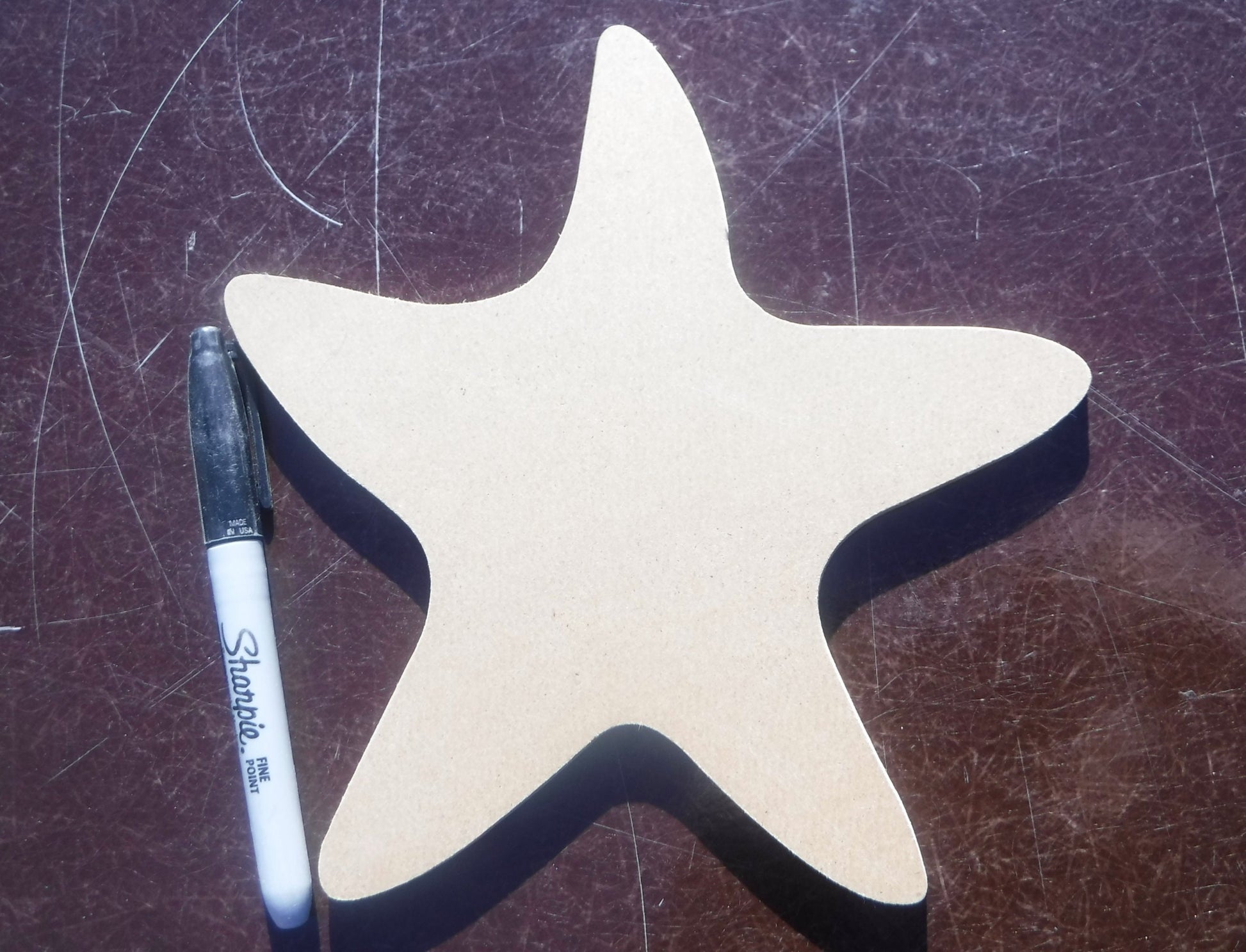 Starfish Plaque - THIN Unfinished MDF 8" Sea Star