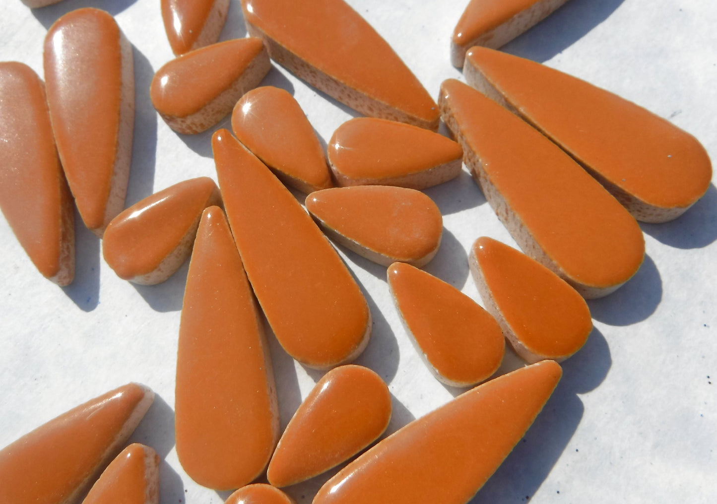 Brown Teardrop Mosaic Tiles - 50g Ceramic Petals in Mix of 2 Sizes 1/2" and 3/5" in Dark Caramel