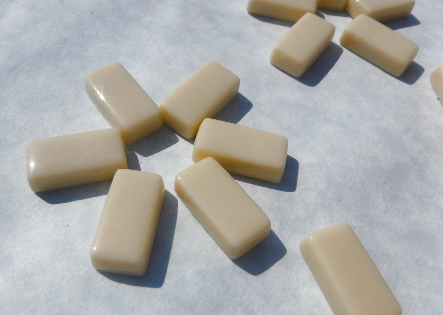 Beige Rectangle Mosaic Tiles - 20mm - 100g Opaque Glass Bar Tiles - Approx 35 Tiles