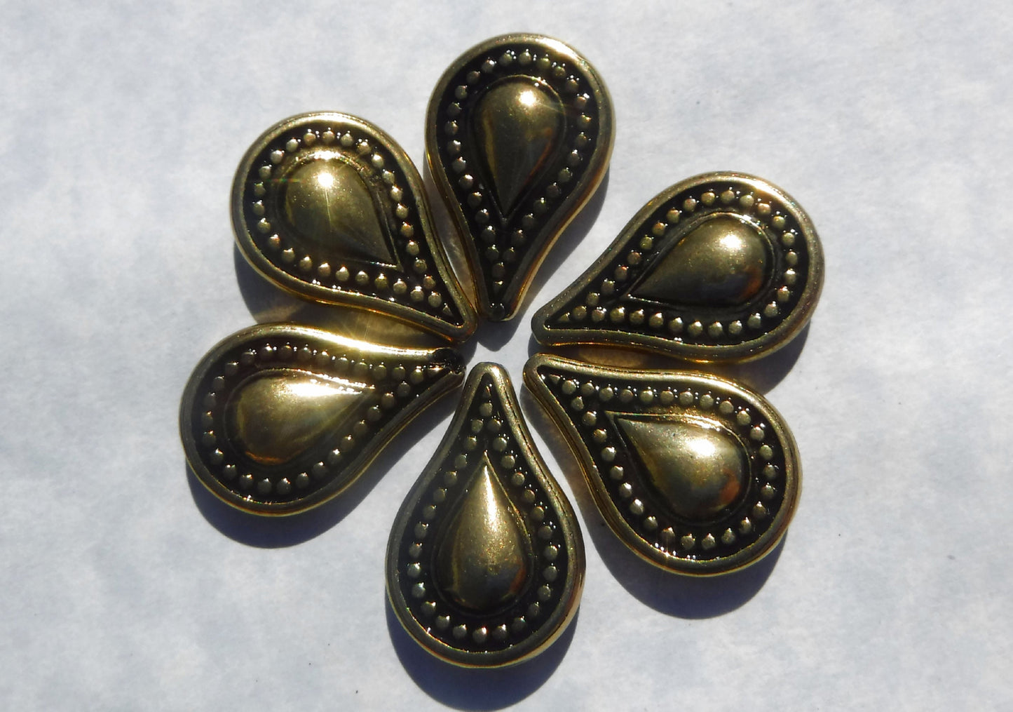 Large Metallic Tear Drop Beads - Gold-Toned 25mm Detailed Beads