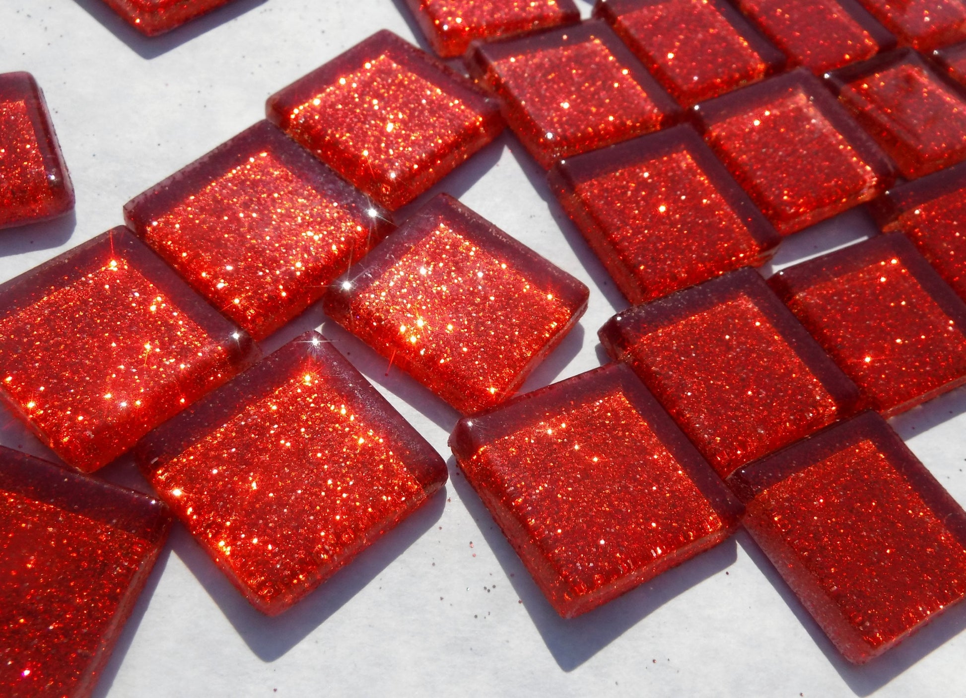 Red Glitter Tiles - 20mm - 25 Mosaic Glass Tiles