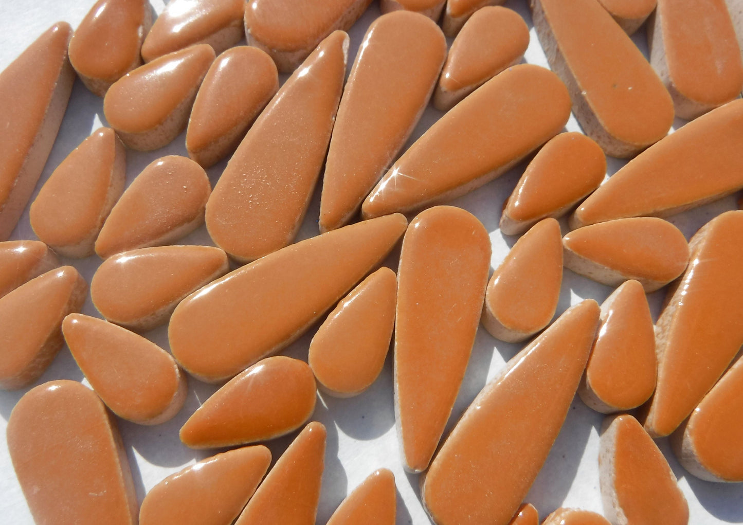 Brown Teardrop Mosaic Tiles - 50g Ceramic Petals in Mix of 2 Sizes 1/2" and 3/5" in Dark Caramel