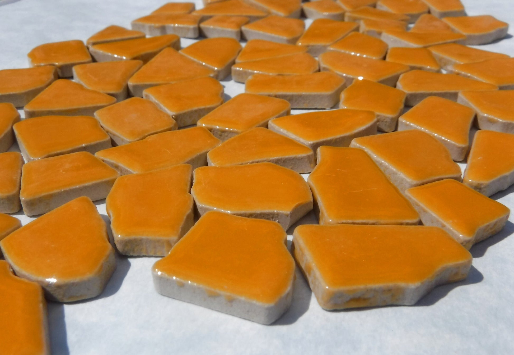 Ochre Mosaic Ceramic Tiles - Random Shapes - Half Pound - Assorted Sizes Jigsaw Pieces - Curry