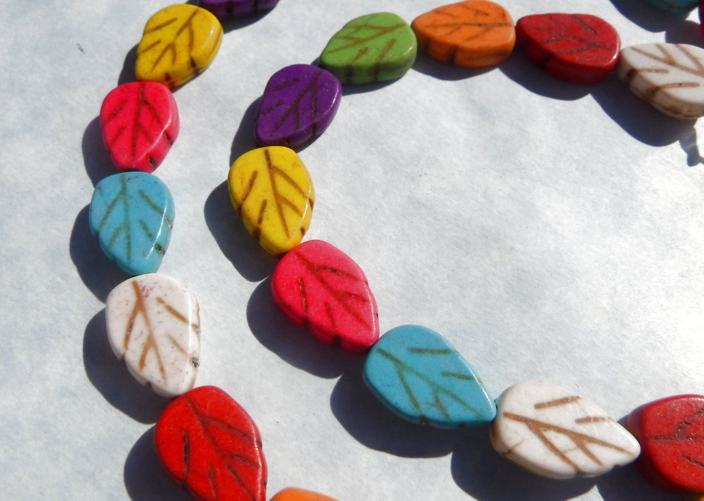 Colorful Leaf Stone Beads - 9mmx 13mm - Choose Half Strand or Full Strand - Use for Mosaics