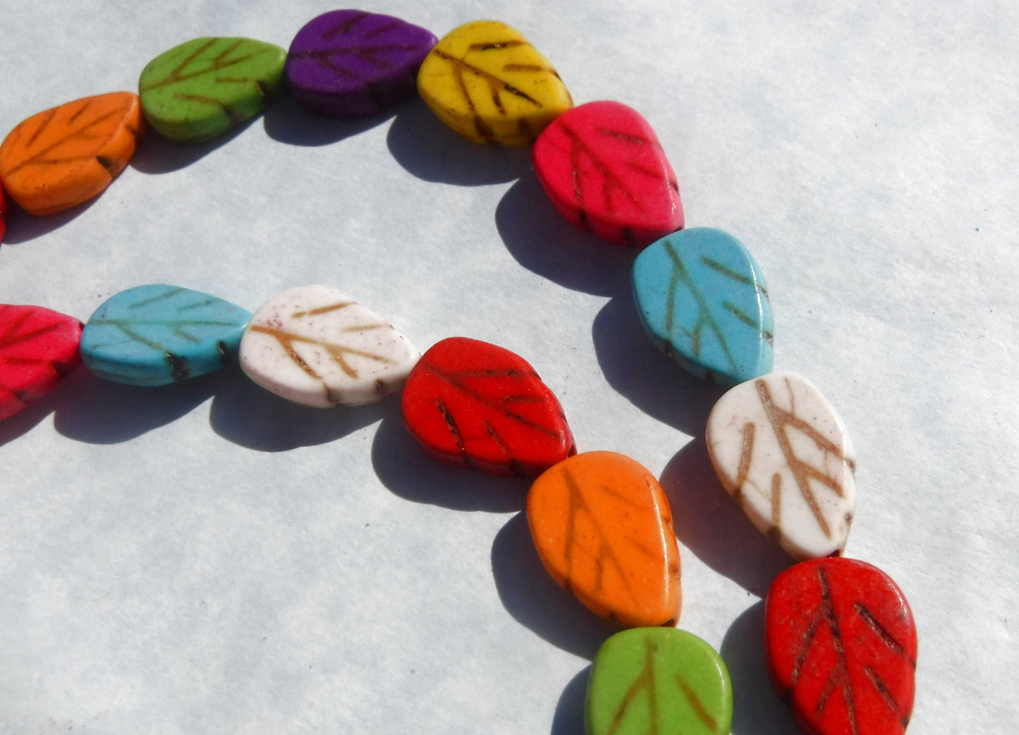 Colorful Leaf Stone Beads - 9mmx 13mm - Choose Half Strand or Full Strand - Use for Mosaics