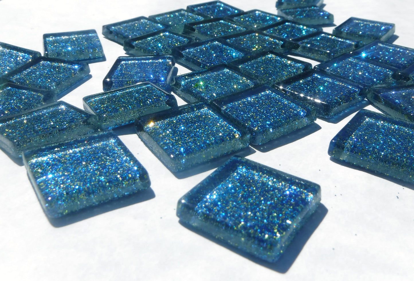 Blue and Gold Glitter Tiles - 20mm Mosaic Tiles - 25 Metallic Glass Tiles