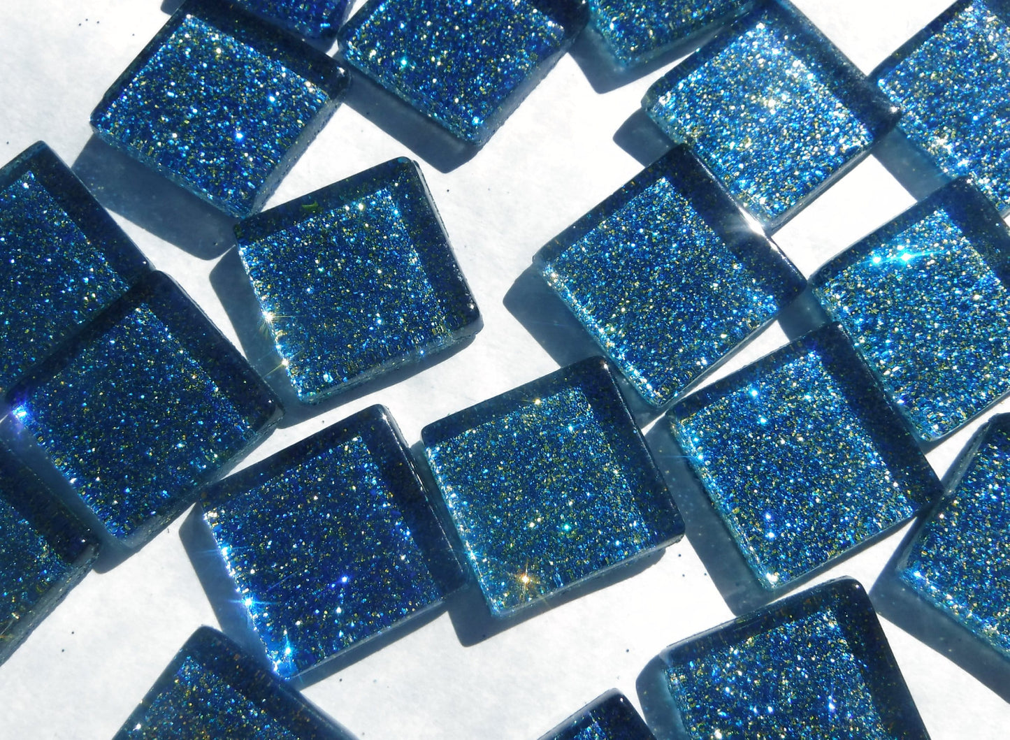 Blue and Gold Glitter Tiles - 20mm Mosaic Tiles - 25 Metallic Glass Tiles