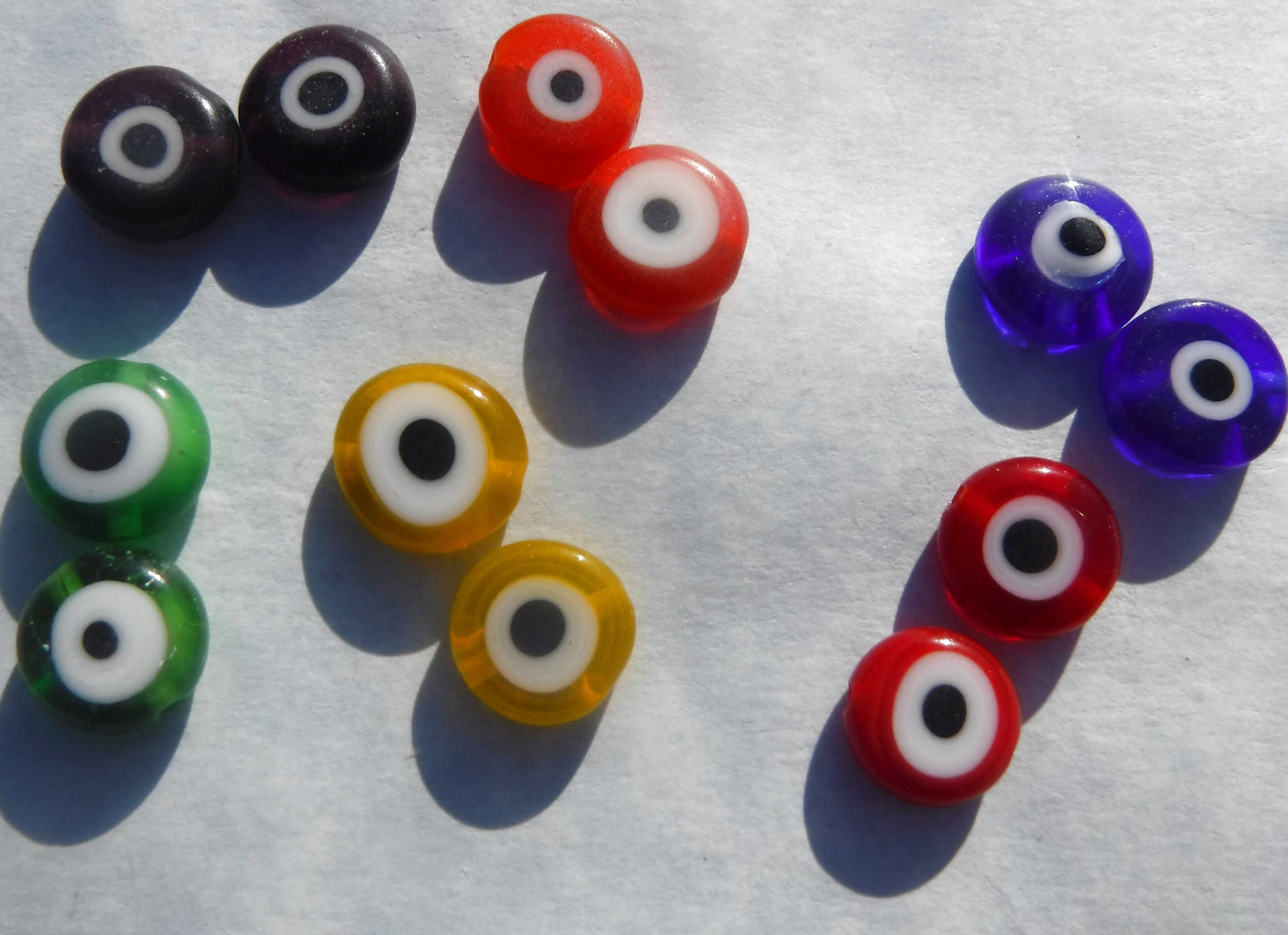 Evil Eye Glass Beads in Reusable Plastic Box - 10mm Use in Mosaics - Supplies to Create Glass Jewelry Round Flat Beads Multicolor