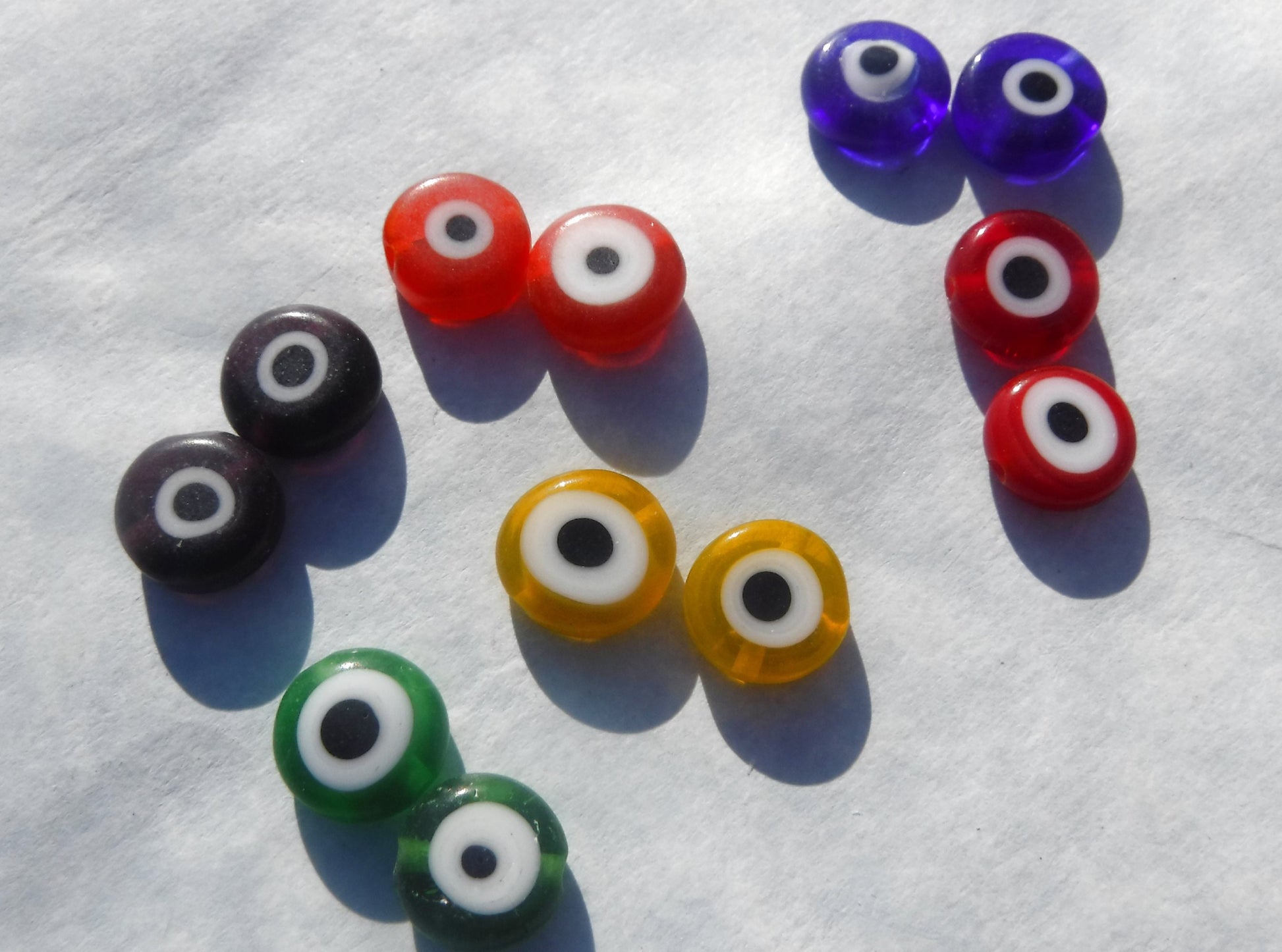 Evil Eye Glass Beads in Reusable Plastic Box - 10mm Use in Mosaics - Supplies to Create Glass Jewelry Round Flat Beads Multicolor