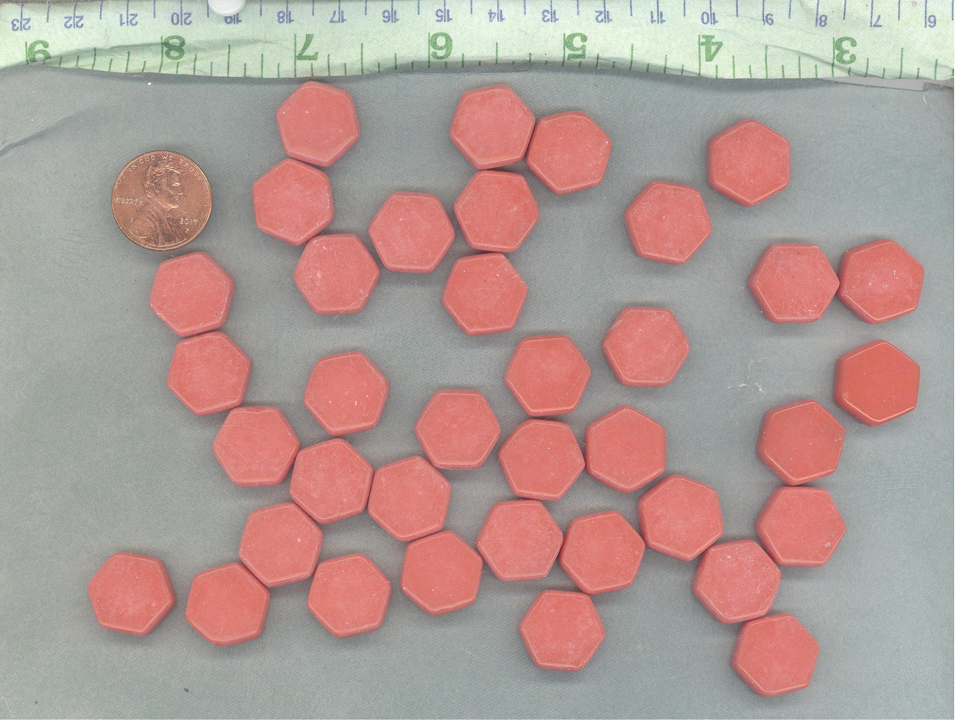 Coral Orange Hexagon Mosaic Tiles - 15mm - 100g Opaque Glass Tiles - Vermilion