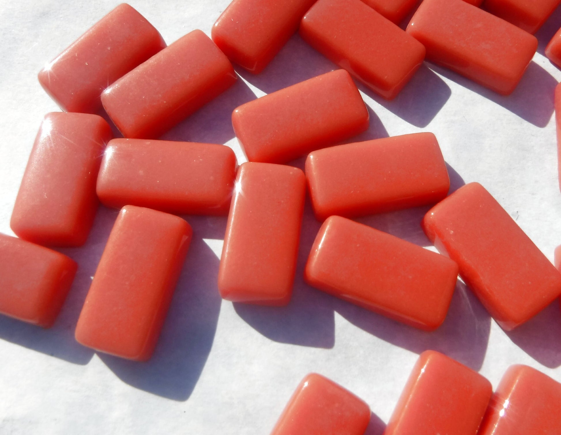 Coral Orange Rectangle Mosaic Tiles - 20mm - 100g Opaque Glass Bar Tiles in Vermilion - Approx 35 Tiles