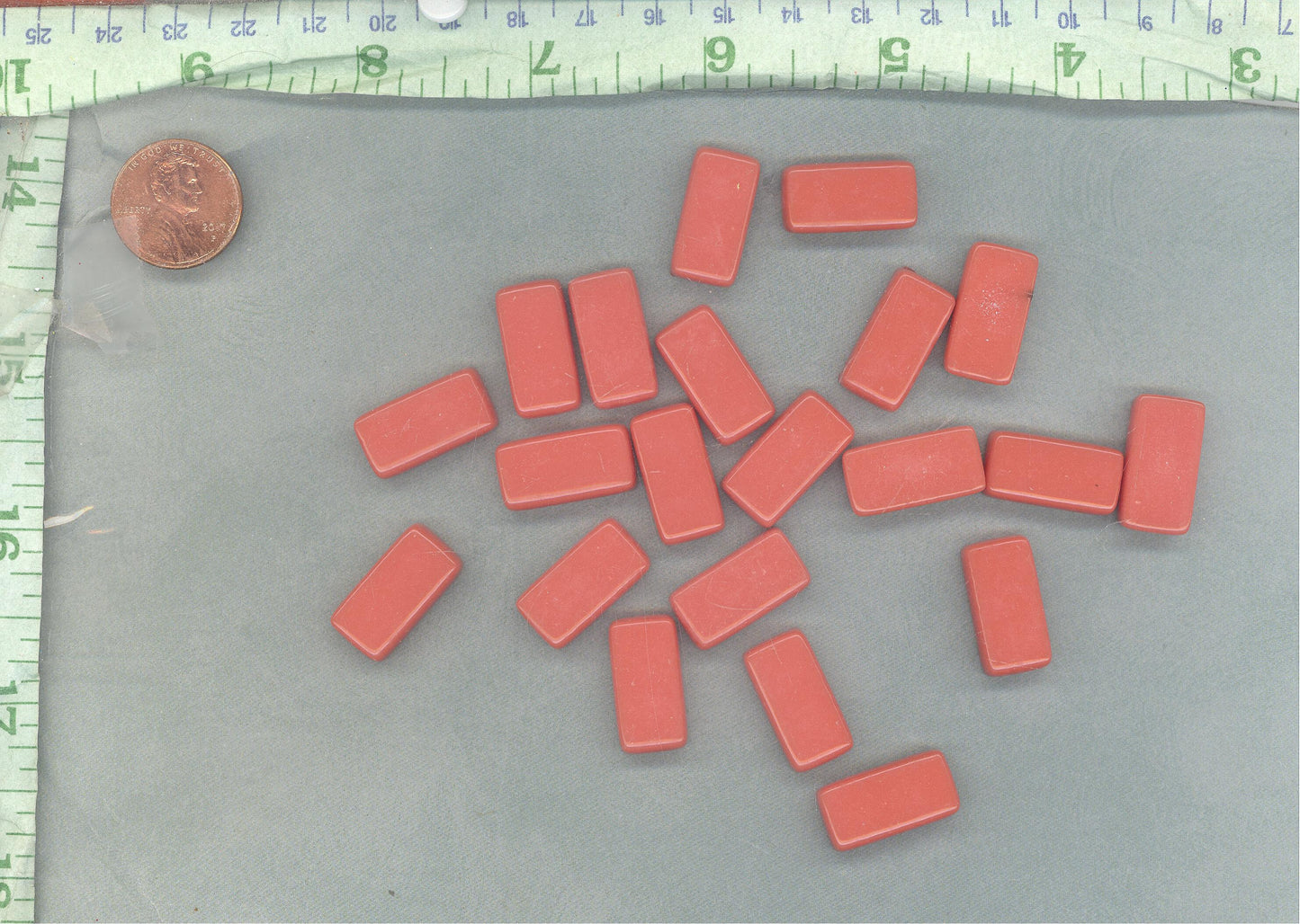 Coral Orange Rectangle Mosaic Tiles - 20mm - 100g Opaque Glass Bar Tiles in Vermilion - Approx 35 Tiles