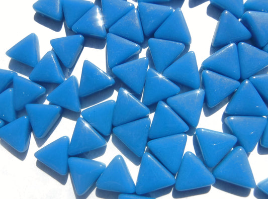 Dark Lake Blue Triangle Glass Mosaic Tiles - 10mm - Opaque Glass Solid Color - 50g of Triangles - Approx 70 Tiles