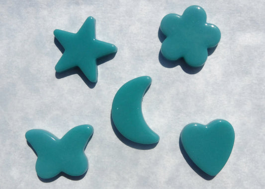 Teal Glass Shapes - Stars Flowers Butterflies Hearts and Moons - Opaque Charms - 50g