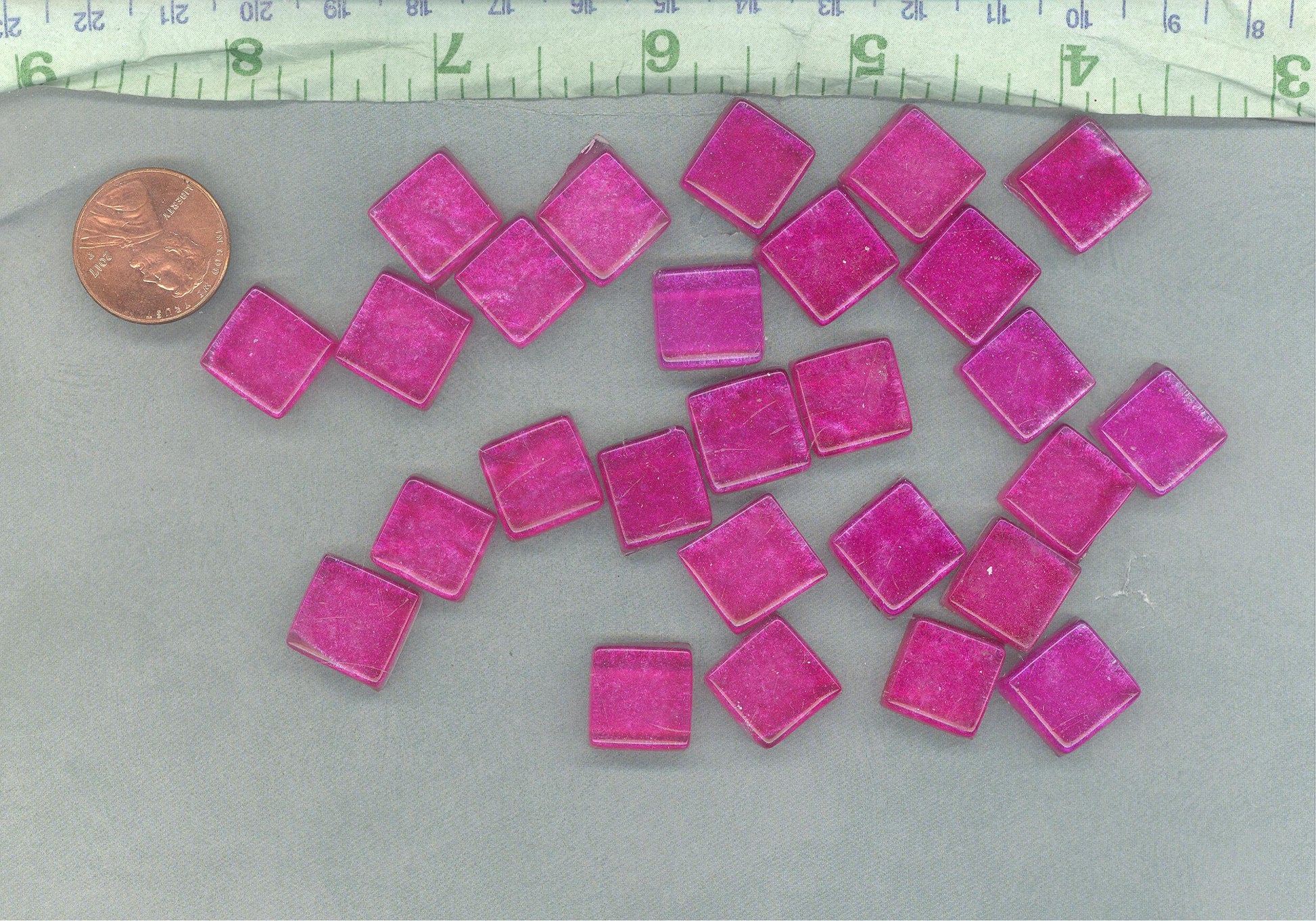 Electric Fuchsia Foil Square Crystal Tiles - 12mm - 50g Metallic Glass Tiles in Hot Pink