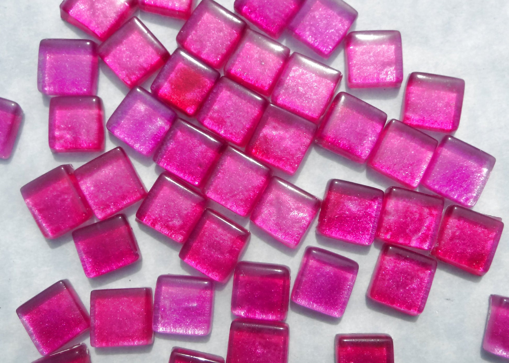 Electric Fuchsia Foil Square Crystal Tiles - 12mm - 50g Metallic Glass Tiles in Hot Pink