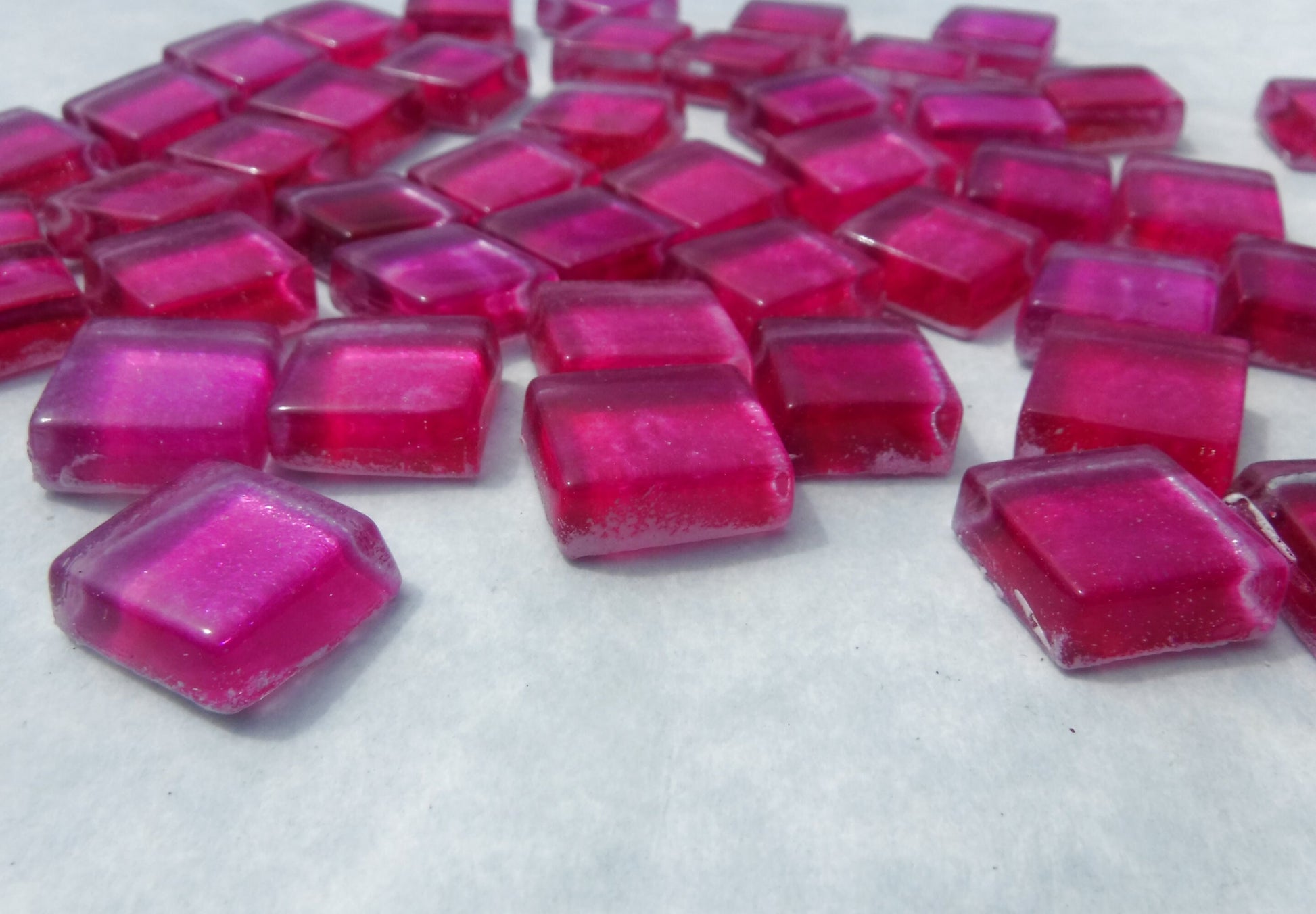 Electric Fuchsia Foil Square Crystal Tiles - 12mm - 50g Metallic Glass Tiles in Hot Pink