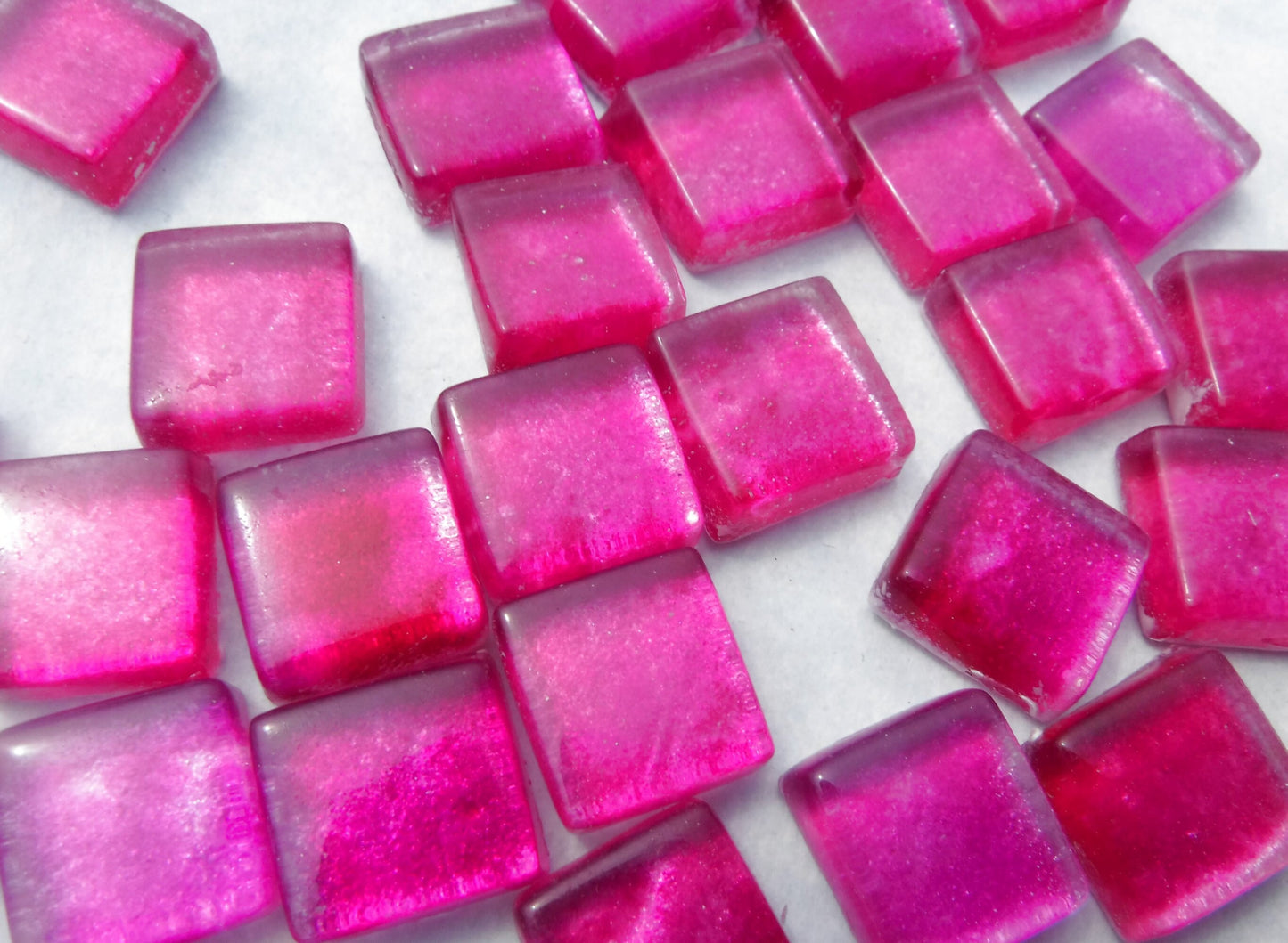 Electric Fuchsia Foil Square Crystal Tiles - 12mm - 50g Metallic Glass Tiles in Hot Pink