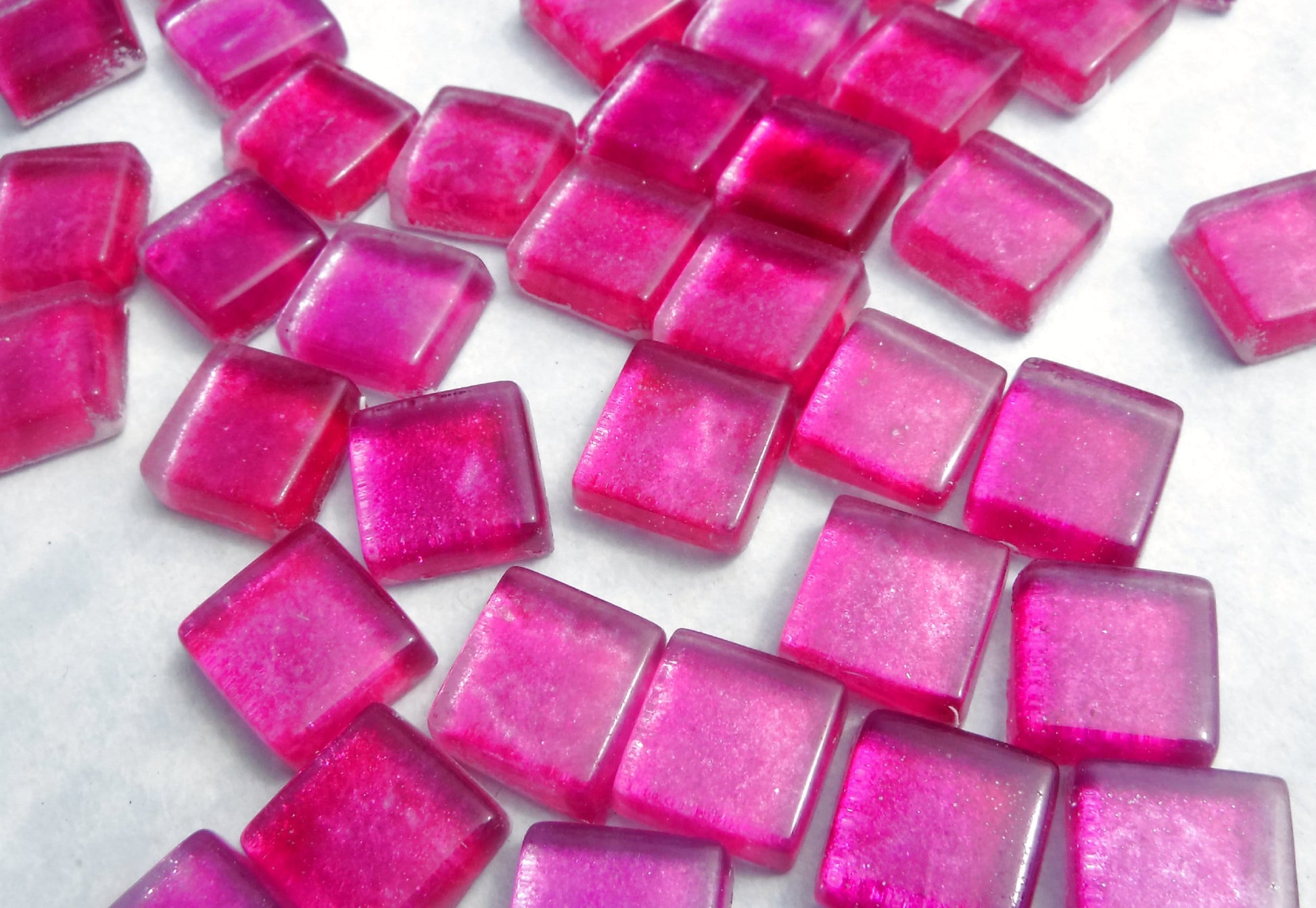 Electric Fuchsia Foil Square Crystal Tiles - 12mm - 50g Metallic Glass Tiles in Hot Pink