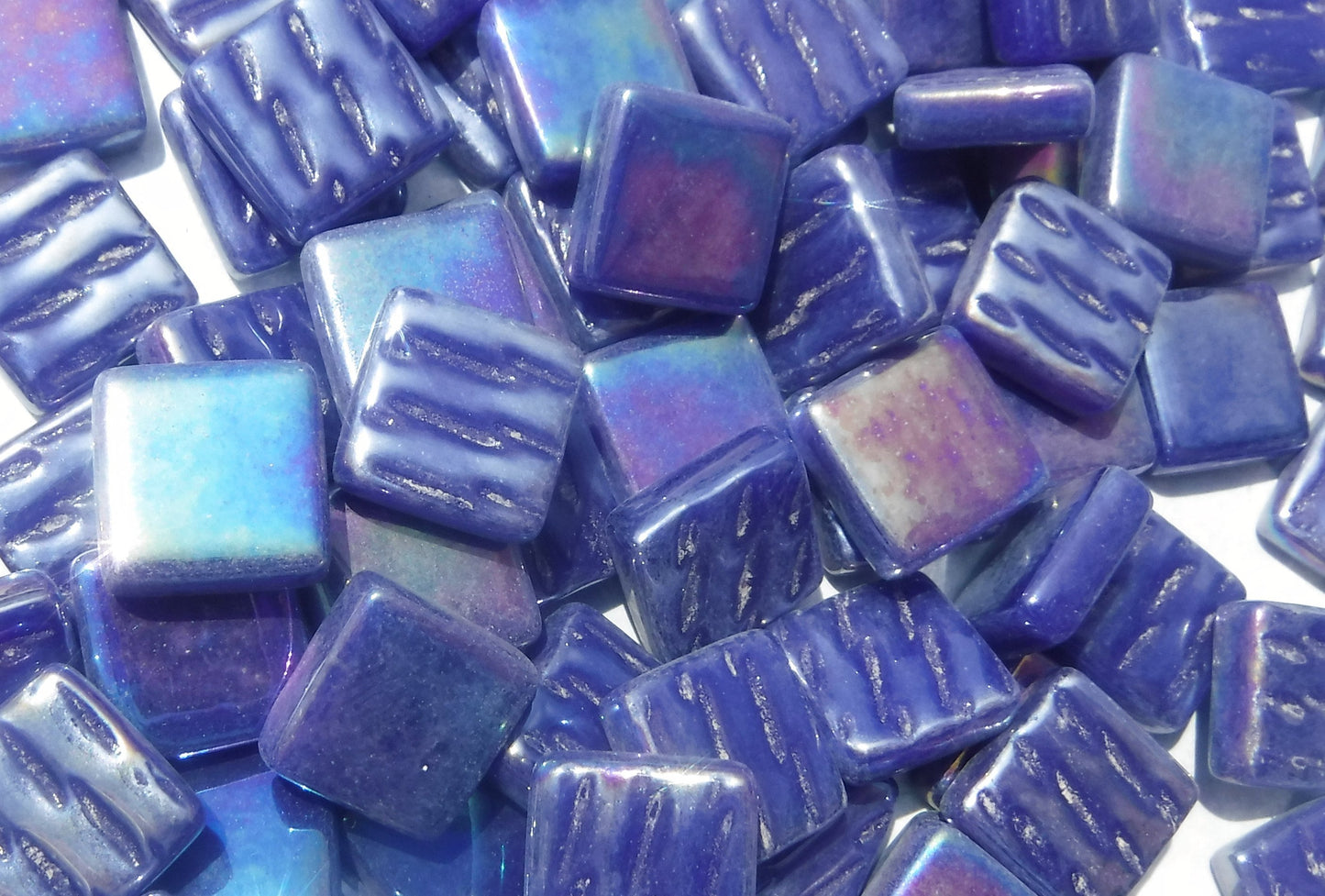 Dark Royal Blue Iridescent Glass Square Mosaic Tiles - 12mm - Opaque Glass Solid Color - 50g of Squares