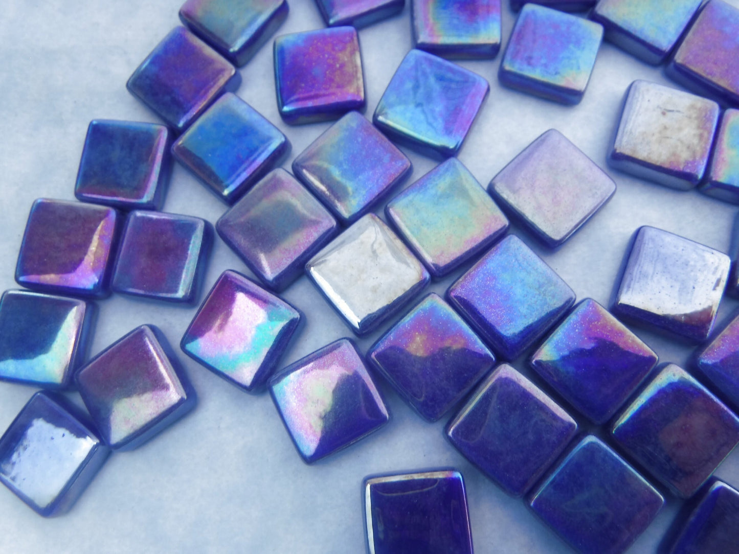 Dark Royal Blue Iridescent Glass Square Mosaic Tiles - 12mm - Opaque Glass Solid Color - 50g of Squares