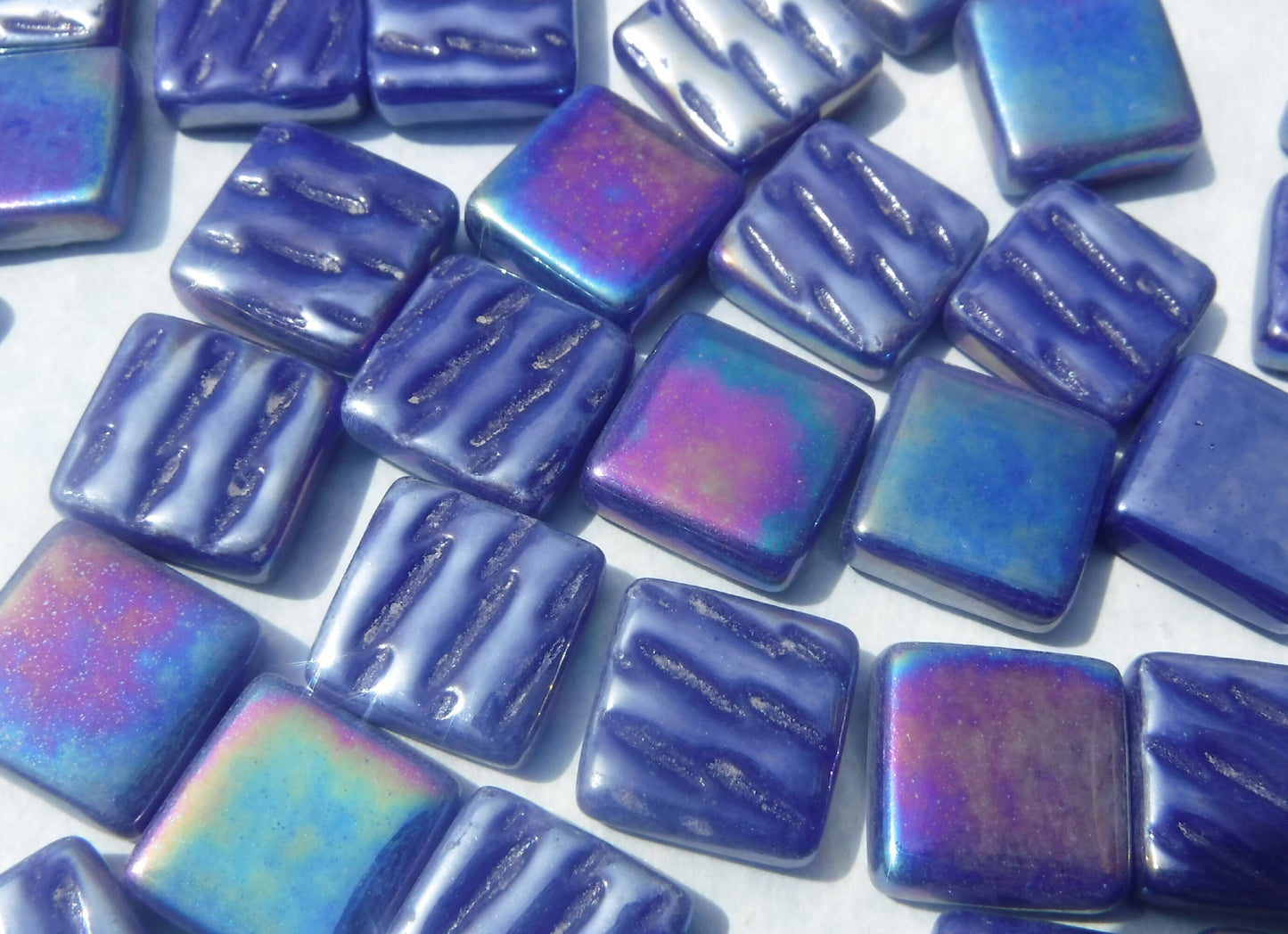 Dark Royal Blue Iridescent Glass Square Mosaic Tiles - 12mm - Opaque Glass Solid Color - 50g of Squares