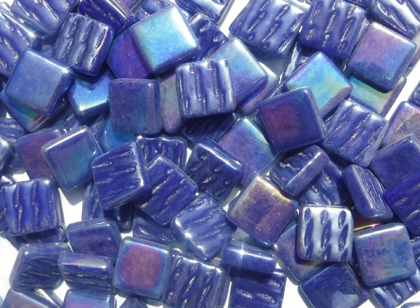 Dark Royal Blue Iridescent Glass Square Mosaic Tiles - 12mm - Opaque Glass Solid Color - 50g of Squares