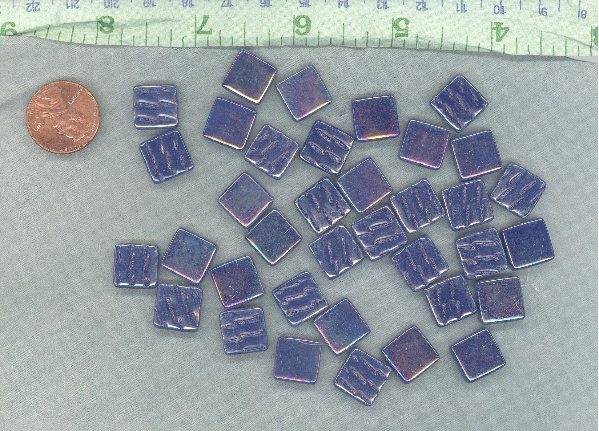 Dark Royal Blue Iridescent Glass Square Mosaic Tiles - 12mm - Opaque Glass Solid Color - 50g of Squares