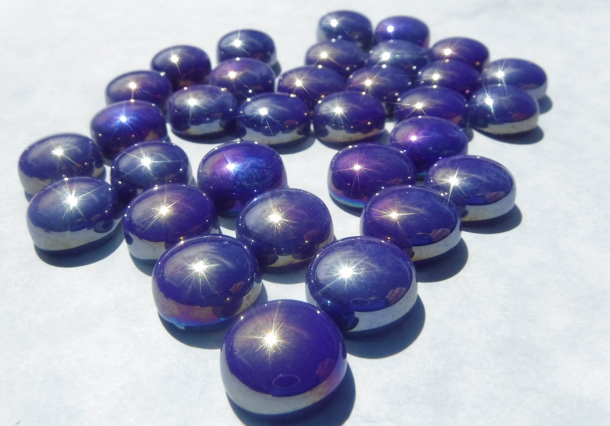 Ultra Violet Iridescent Glass Drops Mosaic Tiles - 100 grams - 12mm Glass Gems - Over 60 Tiles