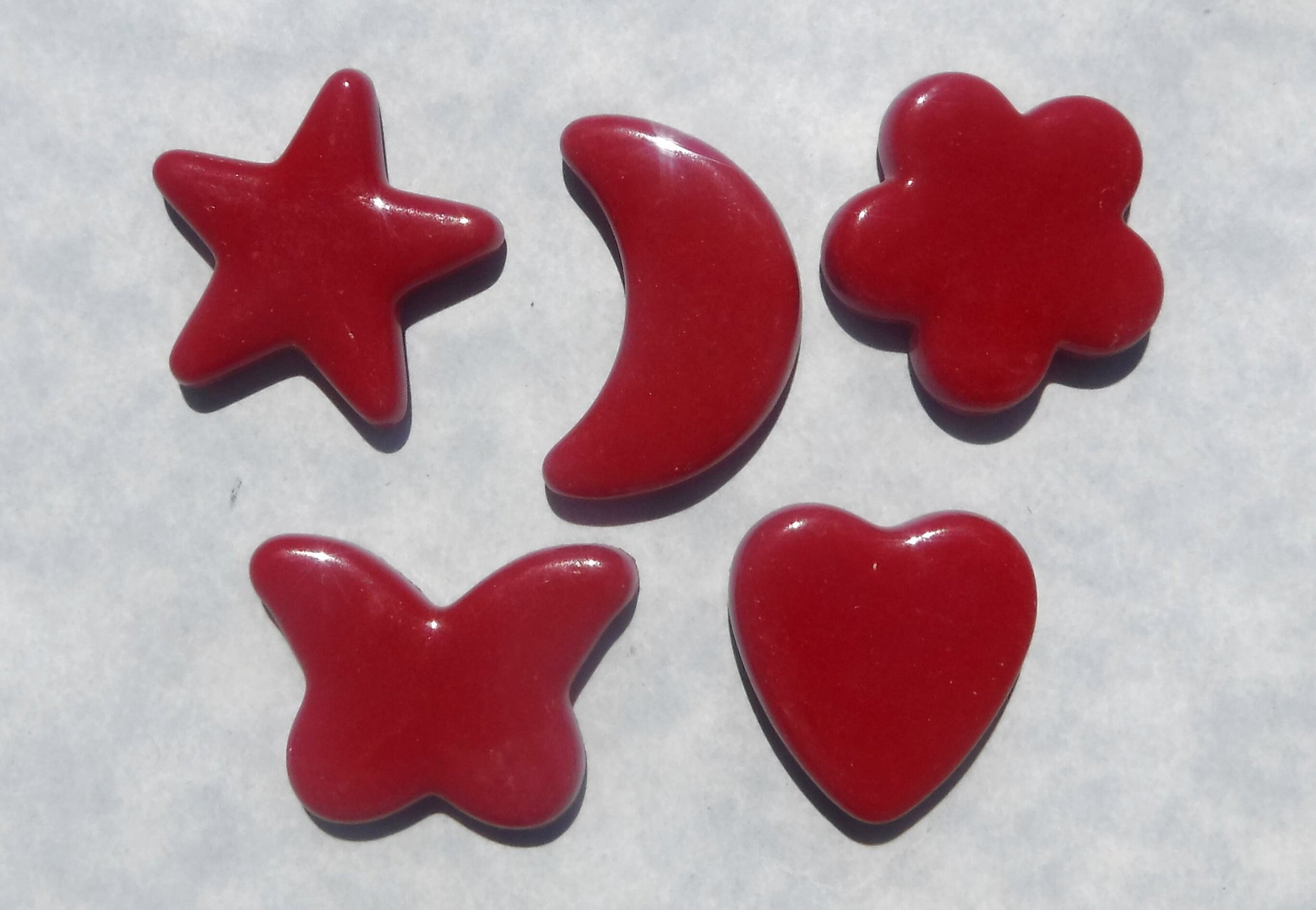 Red Glass Shapes - Stars Flowers Butterflies Hearts and Moons - Opaque Charms - 50g