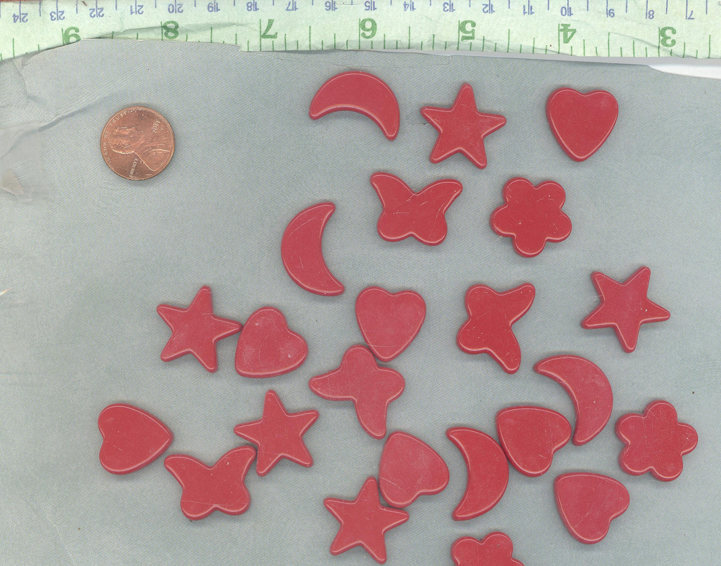 Red Glass Shapes - Stars Flowers Butterflies Hearts and Moons - Opaque Charms - 50g