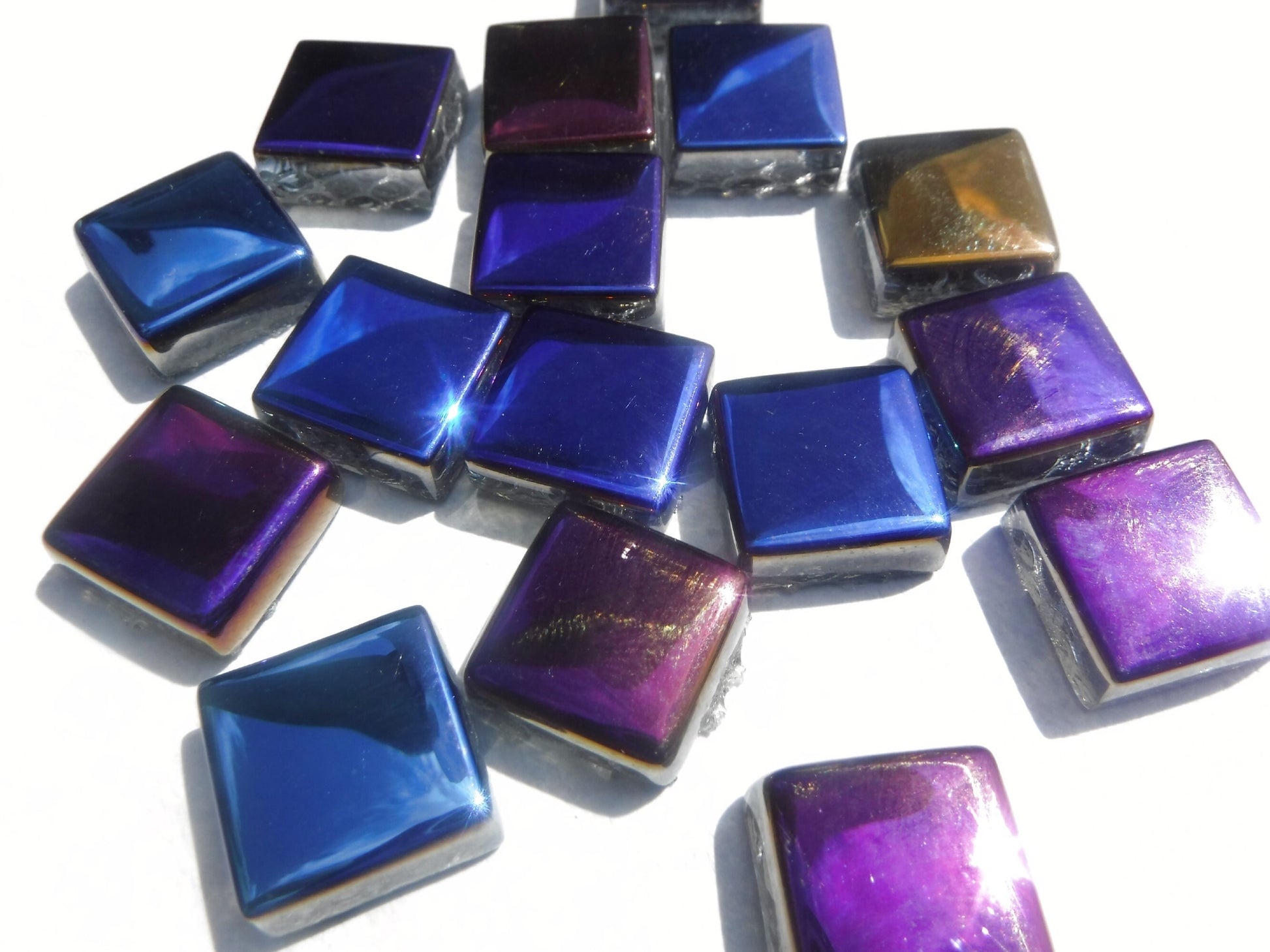 Metallic Glass Tiles - Crystal Electroplated Mosaic Tiles - Half Inch Mixed Bright Colors - 25 tiles