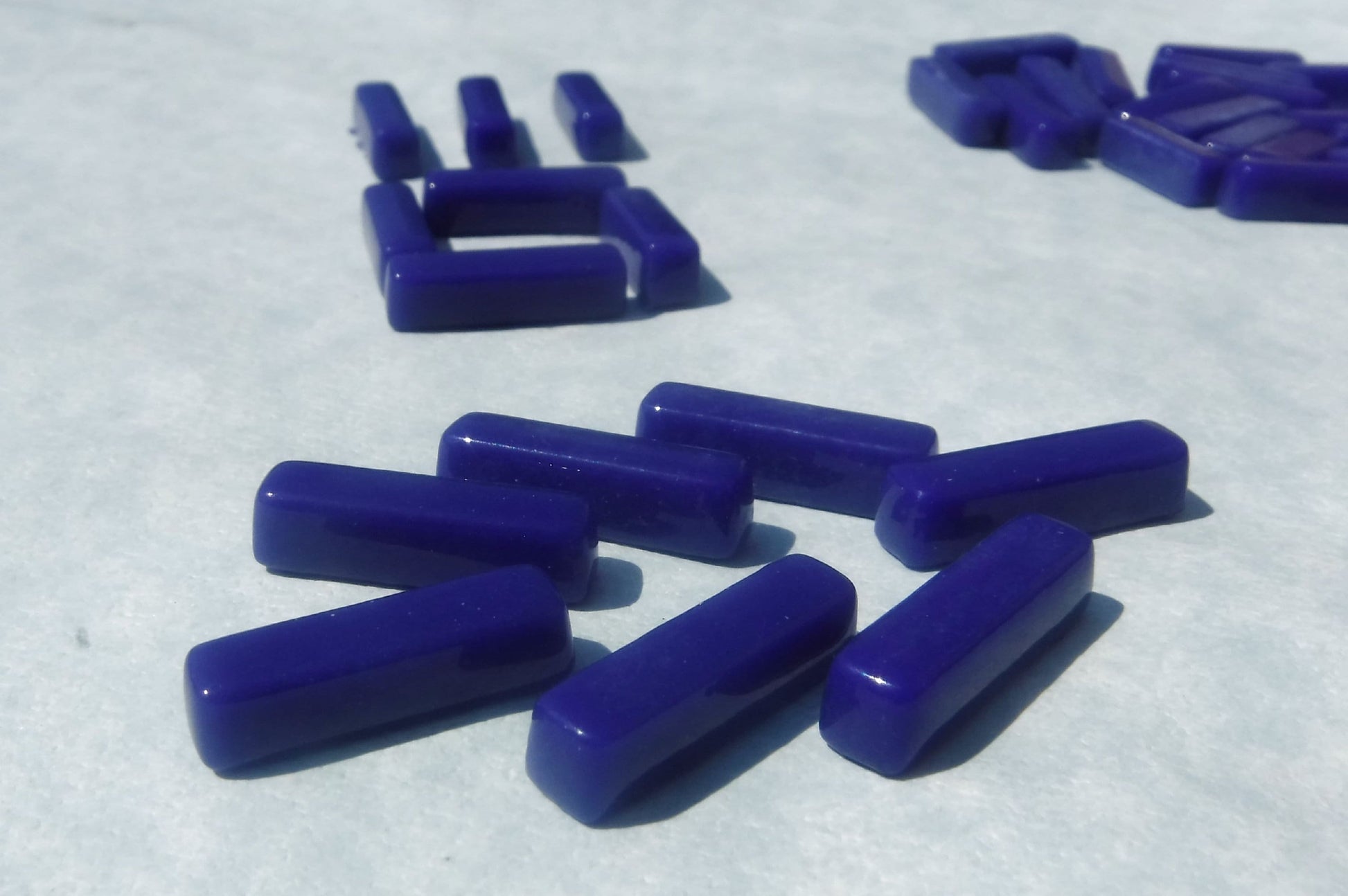 Dark Blue Rectangle Mosaic Tiles - 20mm Sticks - 50g Glass Bar Tiles - Approx 40 Tiles