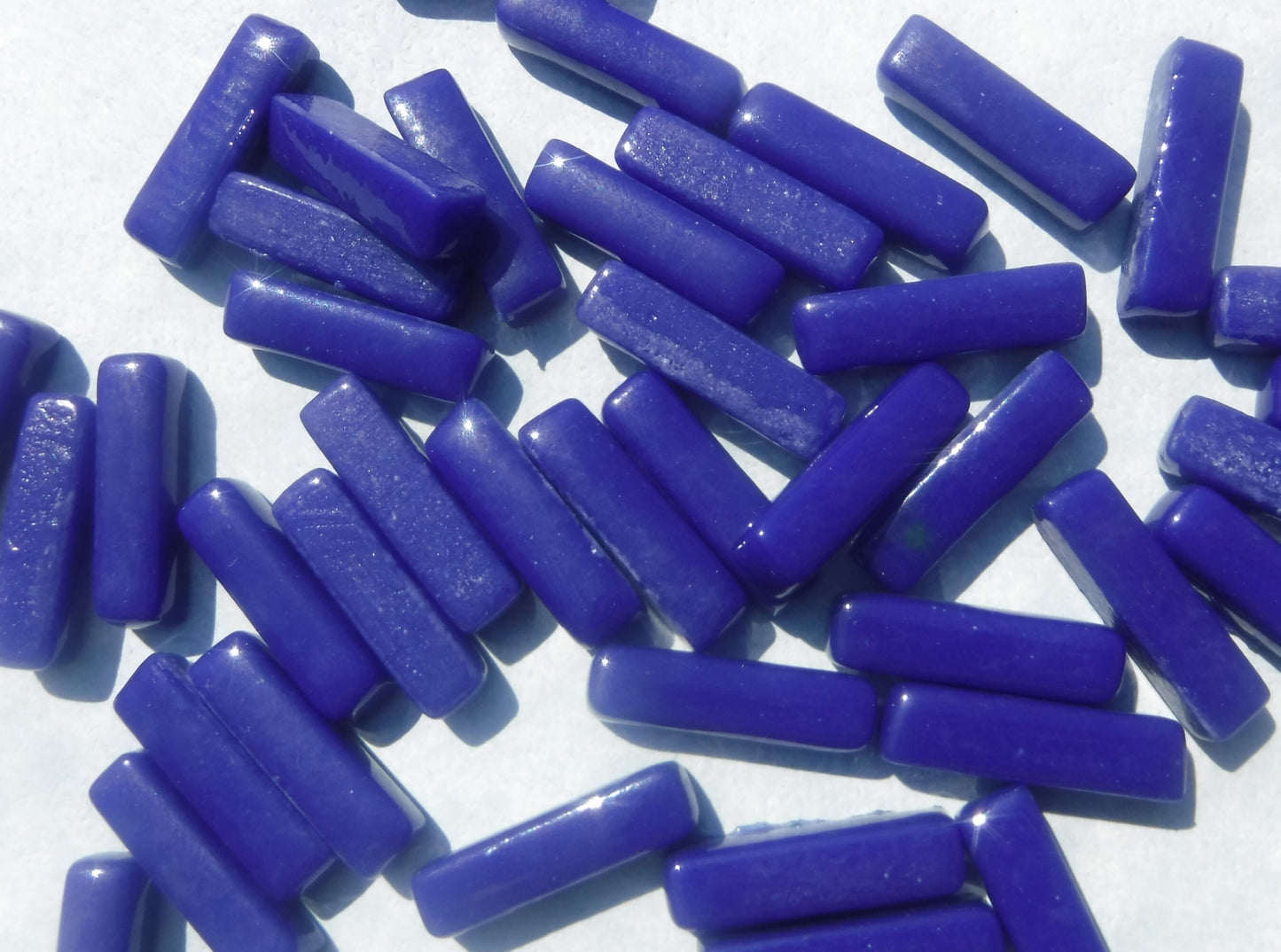 Dark Blue Rectangle Mosaic Tiles - 20mm Sticks - 50g Glass Bar Tiles - Approx 40 Tiles