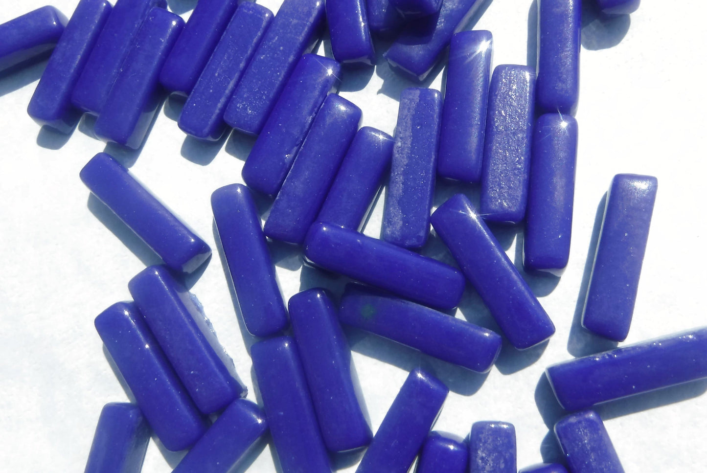 Dark Blue Rectangle Mosaic Tiles - 20mm Sticks - 50g Glass Bar Tiles - Approx 40 Tiles