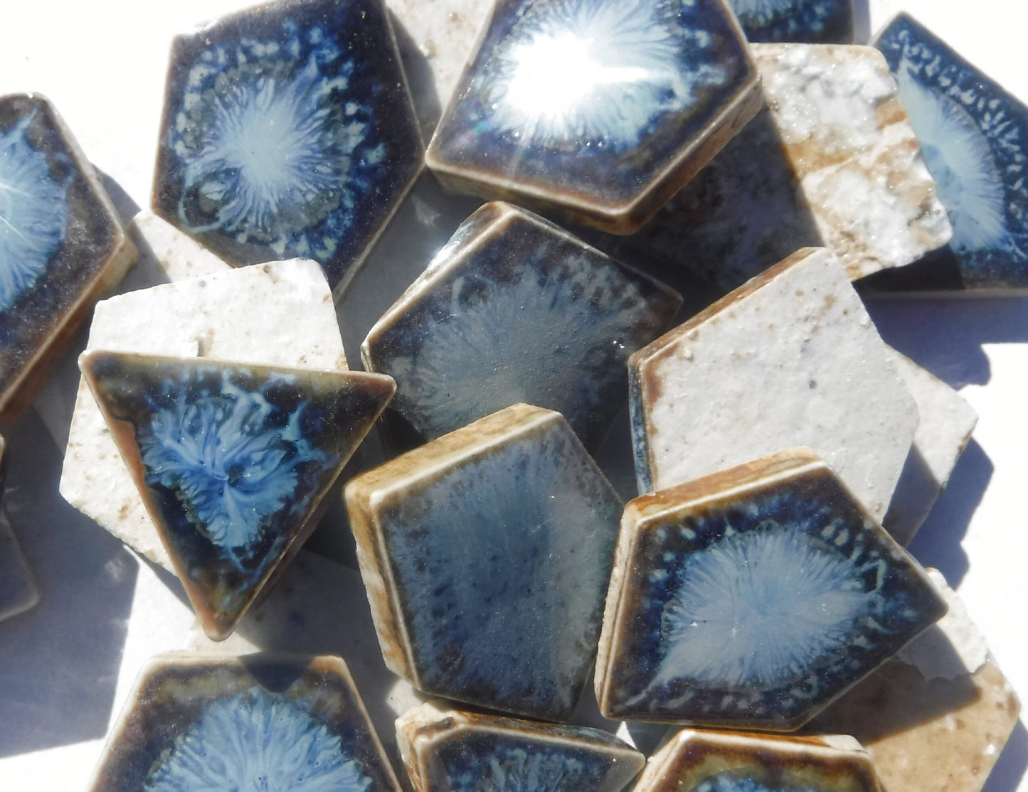 Deep Blue Chunky Mosaic Tiles with Flashy Patterns - Half Pound