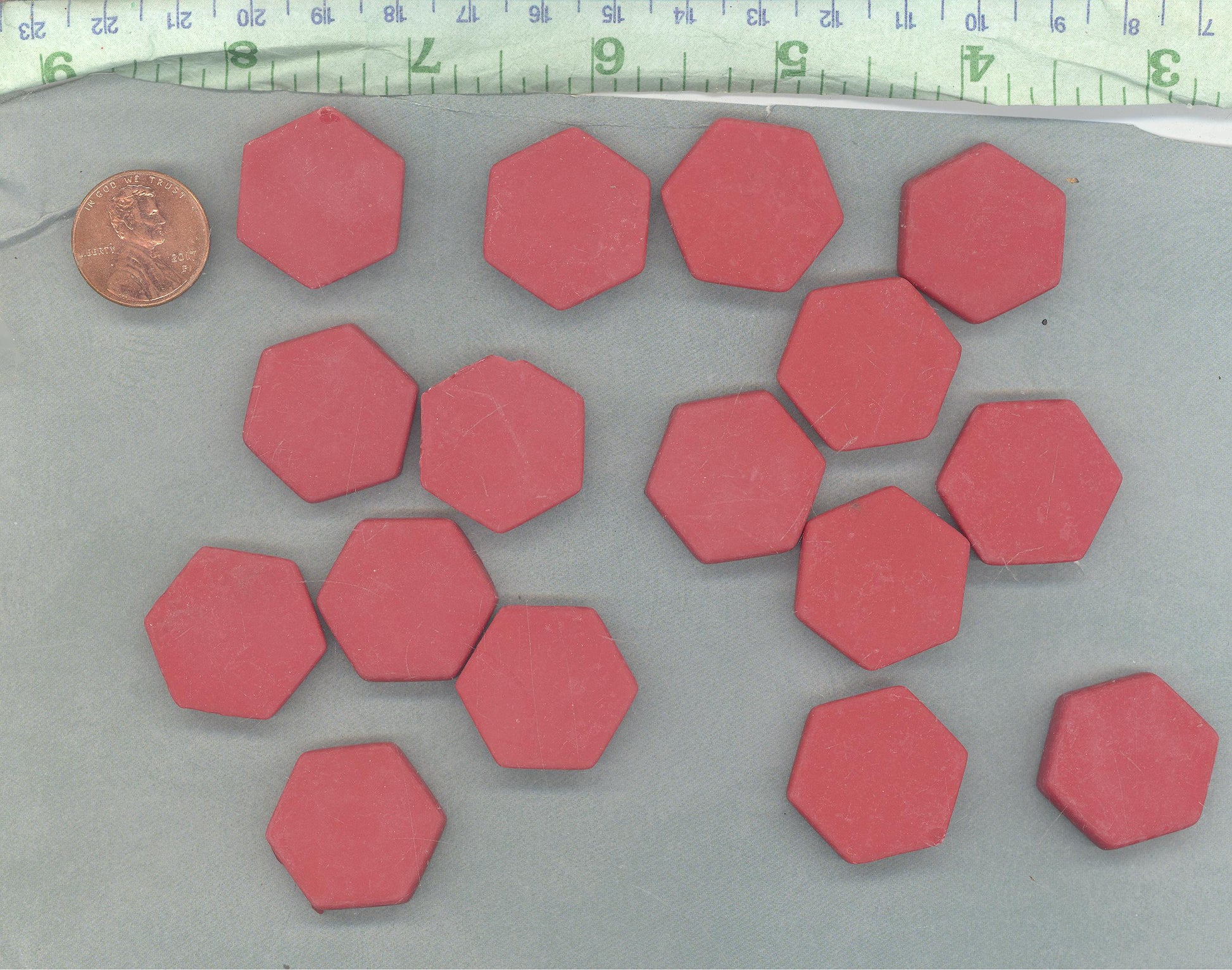 Berry Red Hexagon Mosaic Tiles - 25 Glass 23mm MATTE Tiles