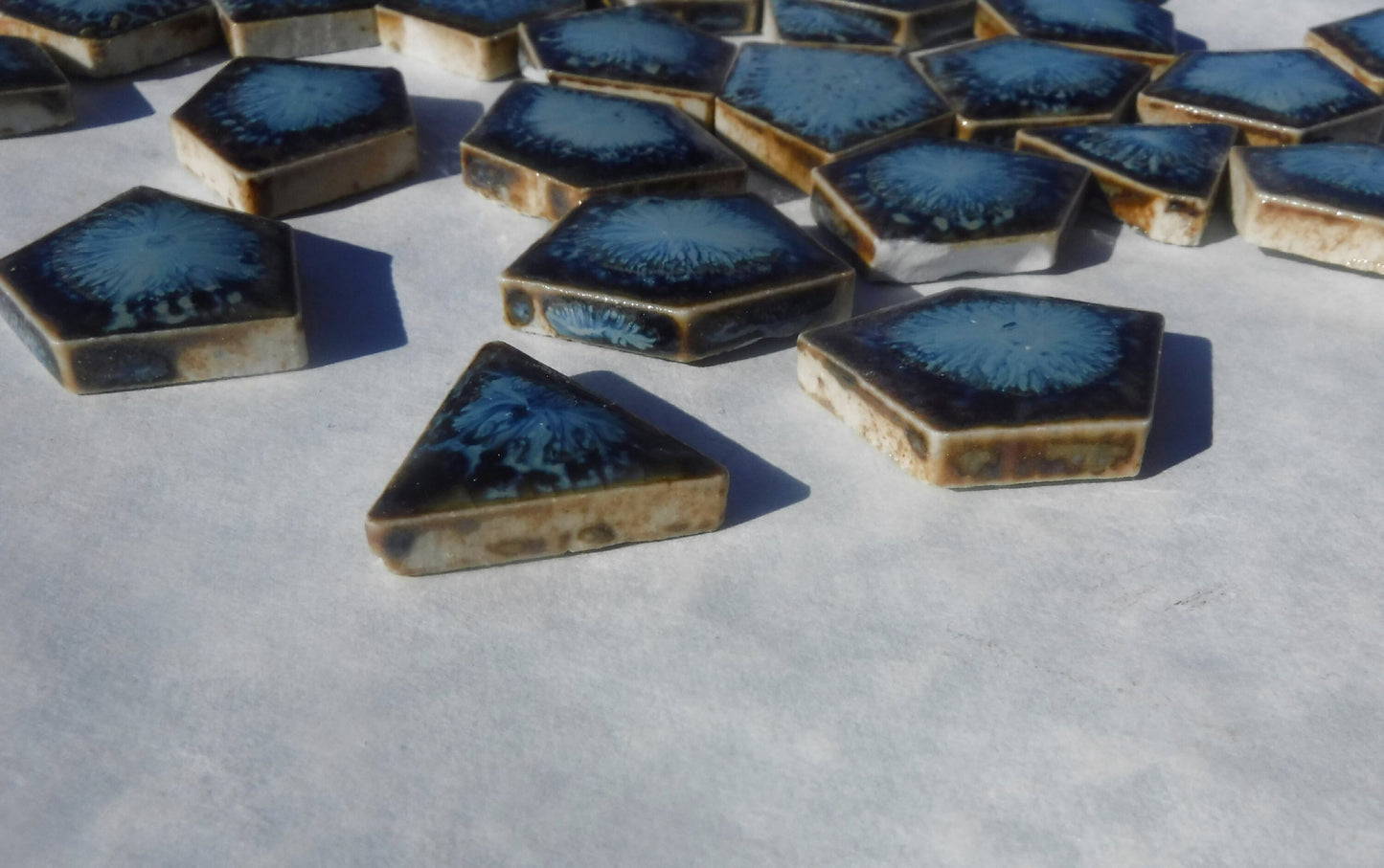 Deep Blue Chunky Mosaic Tiles with Flashy Patterns - Half Pound