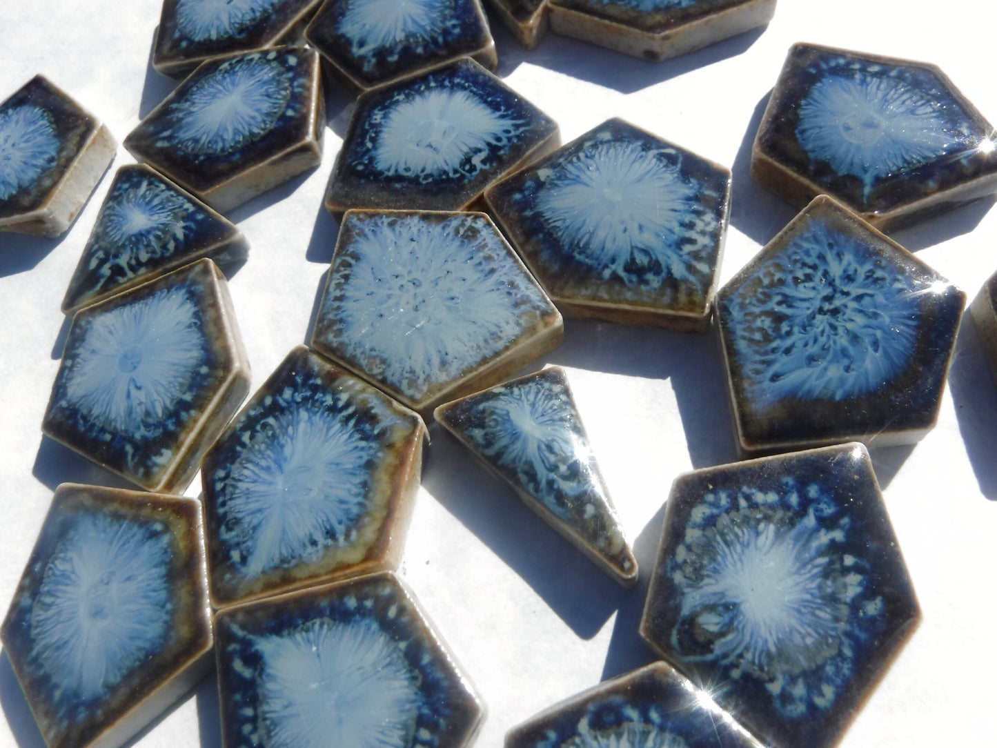 Deep Blue Chunky Mosaic Tiles with Flashy Patterns - Half Pound