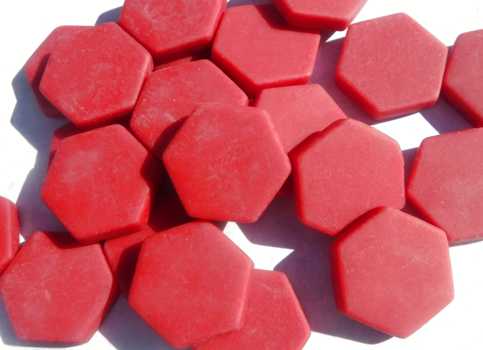 Berry Red Hexagon Mosaic Tiles - 25 Glass 23mm MATTE Tiles