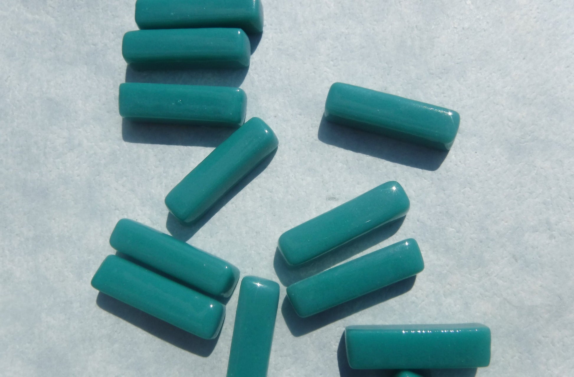 Turquoise Blue Rectangle Mosaic Tiles - 20mm Sticks - 50g Glass Bar Tiles - Approx 40 Tiles