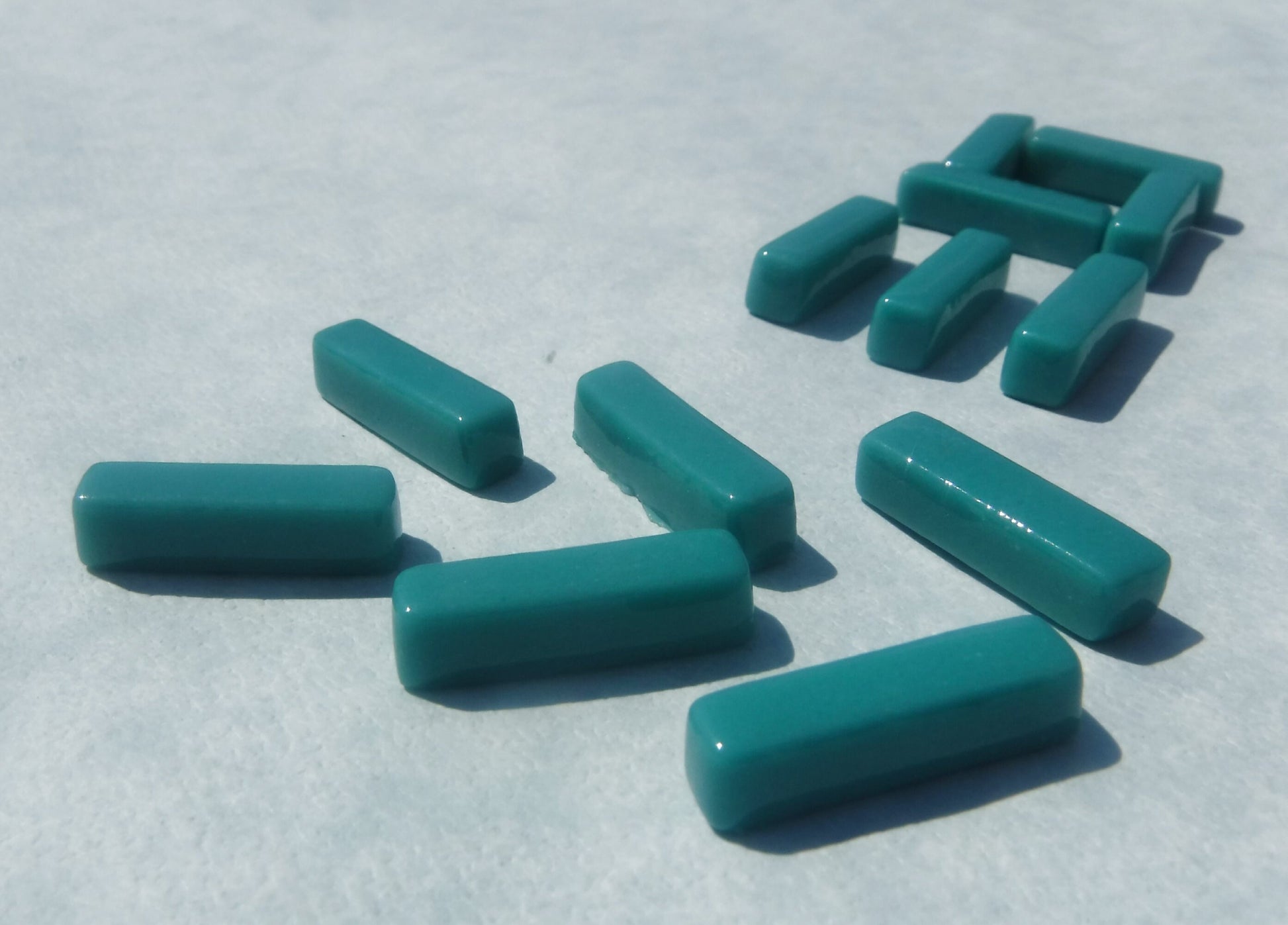 Turquoise Blue Rectangle Mosaic Tiles - 20mm Sticks - 50g Glass Bar Tiles - Approx 40 Tiles