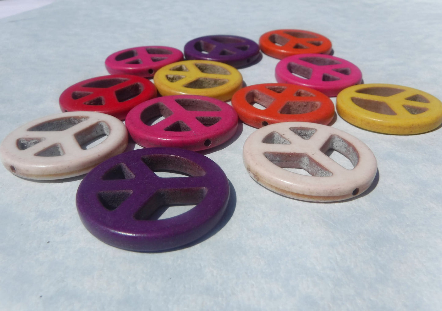 Colorful Peace Symbol Beads - 30mm - Set of 10 Large Peace Signs